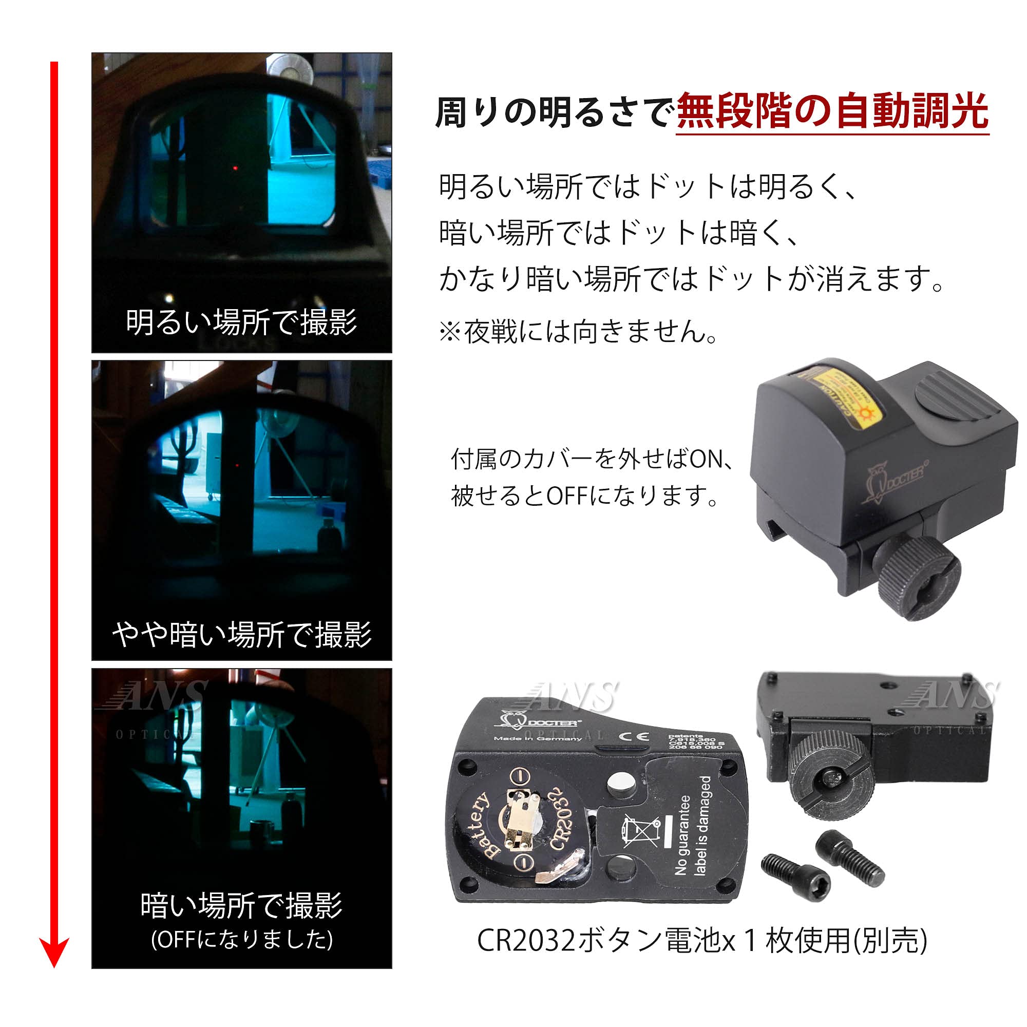 Amazon | ANS Optical DOCTERタイプ マイクロ ドットサイト 赤点灯