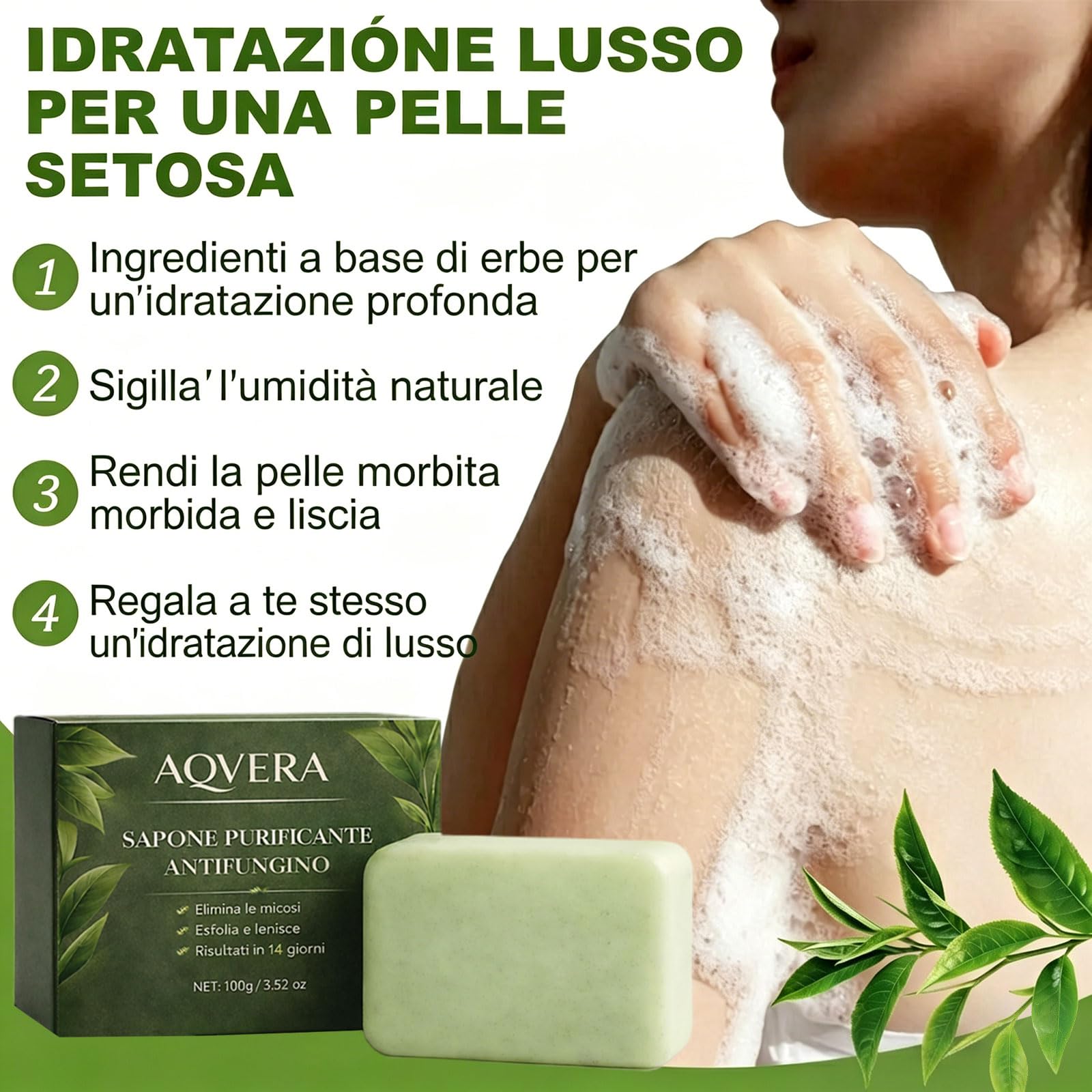 Aqvera - Sapone Antimicoticopurificante, Aqvera Sapone Micosi, Sapone Tea Tree Antimicotico, Elimina I Funghi Alla Fonte In Tutto Il Corpo, Ingredienti Naturali (2 scatole)