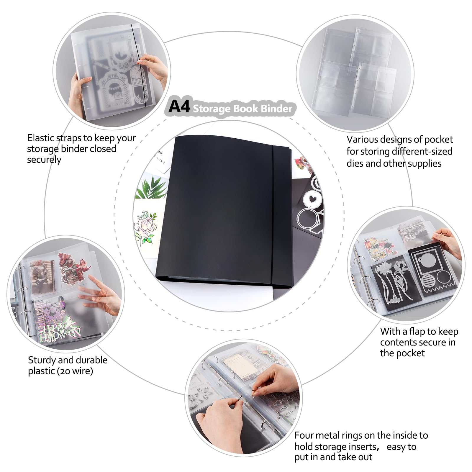Couverture De Classeur A5 6 Anneaux En PVC Souple Transparent - Matériau Mat, Imperméable, Rechargeable, Idéal Pour Tampons, Matrices Et Organisation De Documents - 9