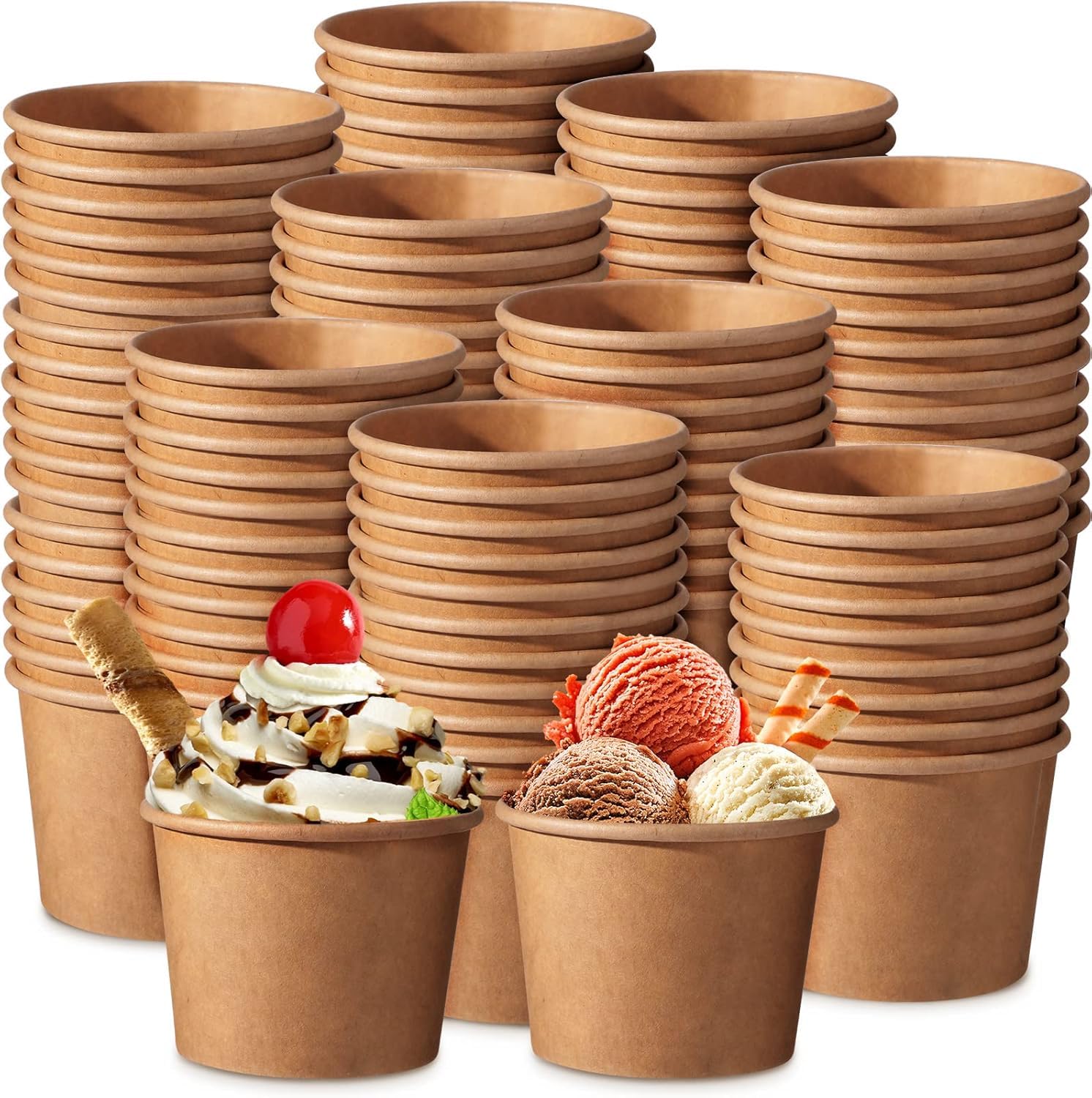 pafnisoin Dessert Cups Paper 50 PCS Ice Cream Cups 150ml Small Paper Cups Dessert Pots Ice Cream Tubs (Brown)