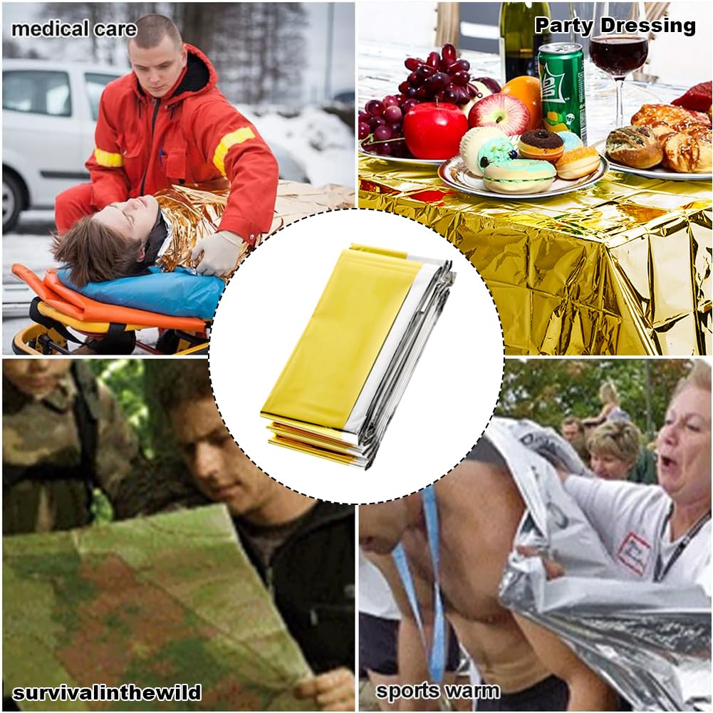 Manta Termica Supervivencia 3 Piezas, Mantas Térmicas Emergencia Oro Plata, Mantas Térmicas Emergencia Oro Plata, 210 × 160cm Manta De Rescate, para Exteriores, Senderismo, Supervivencia, Maratones