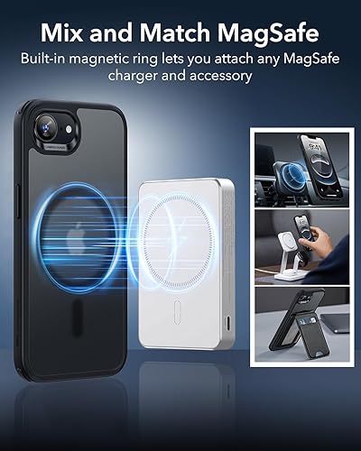 Vista 219 de ESR Funda para iPhone 15 Pro Max, compatible con MagSafe, de grado militar, negro transparente