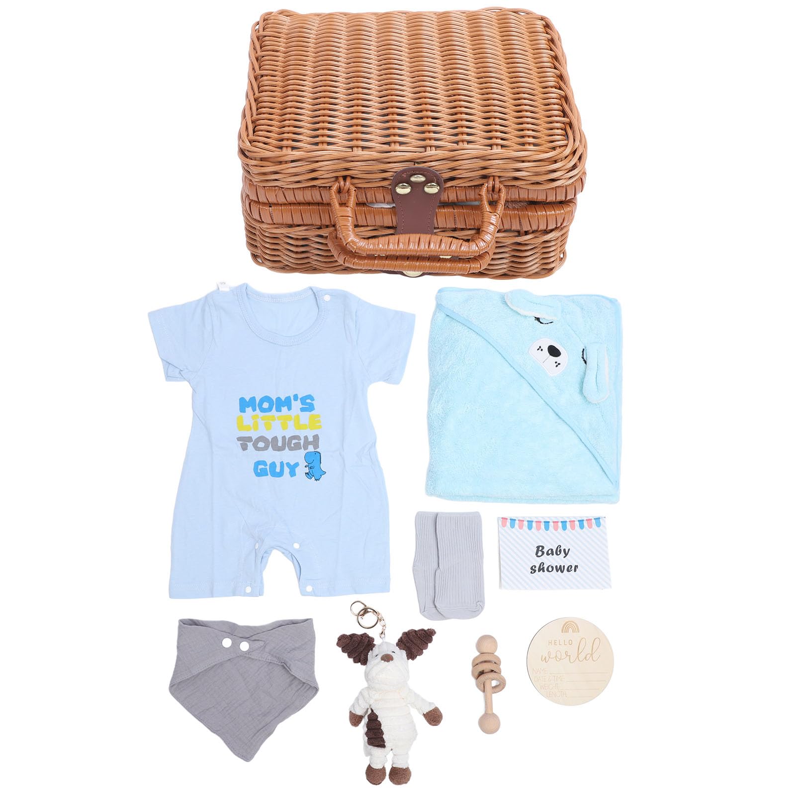 POENVFPO Conjunto de Regalos para bebé Recién Nacido, Ropa, Baberos, Muñeca, Toalla de Baño, Sonajero, Cesta de Regalos para Baby Shower para Nuevas Mamás (BLUE)