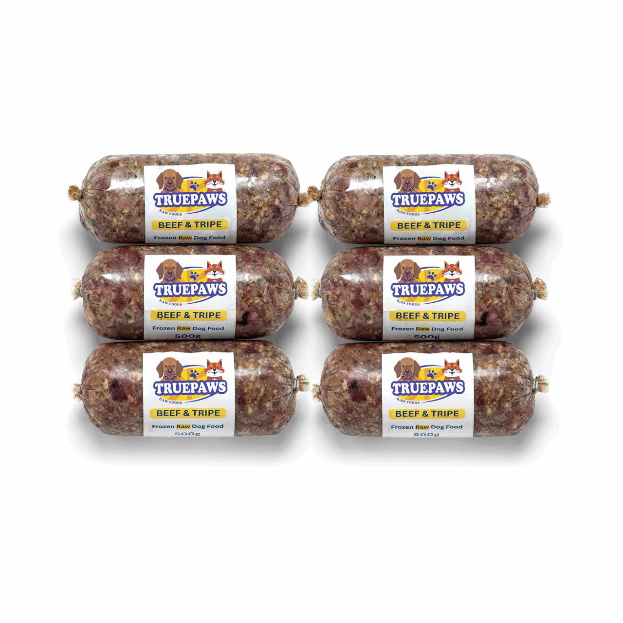 Raw Dog Food Frozen Complete BARF Beef & Tripe Mince Meal for Dogs - Frozen, Raw Food in 40 x 500g Rolls (20kg Total)