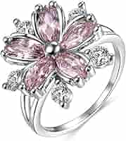 Amazon.com: Guoshang Women Pink Crystal Flower Rings Silver