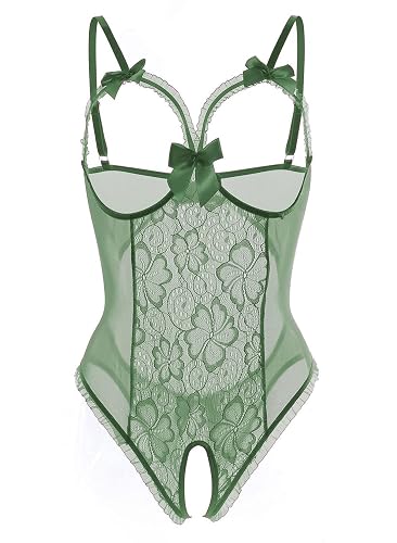 Lingerie for Women Sexy One-Piece Teddy Lingerie Bodysuit Lace Nightie - 3X-Large - Green
