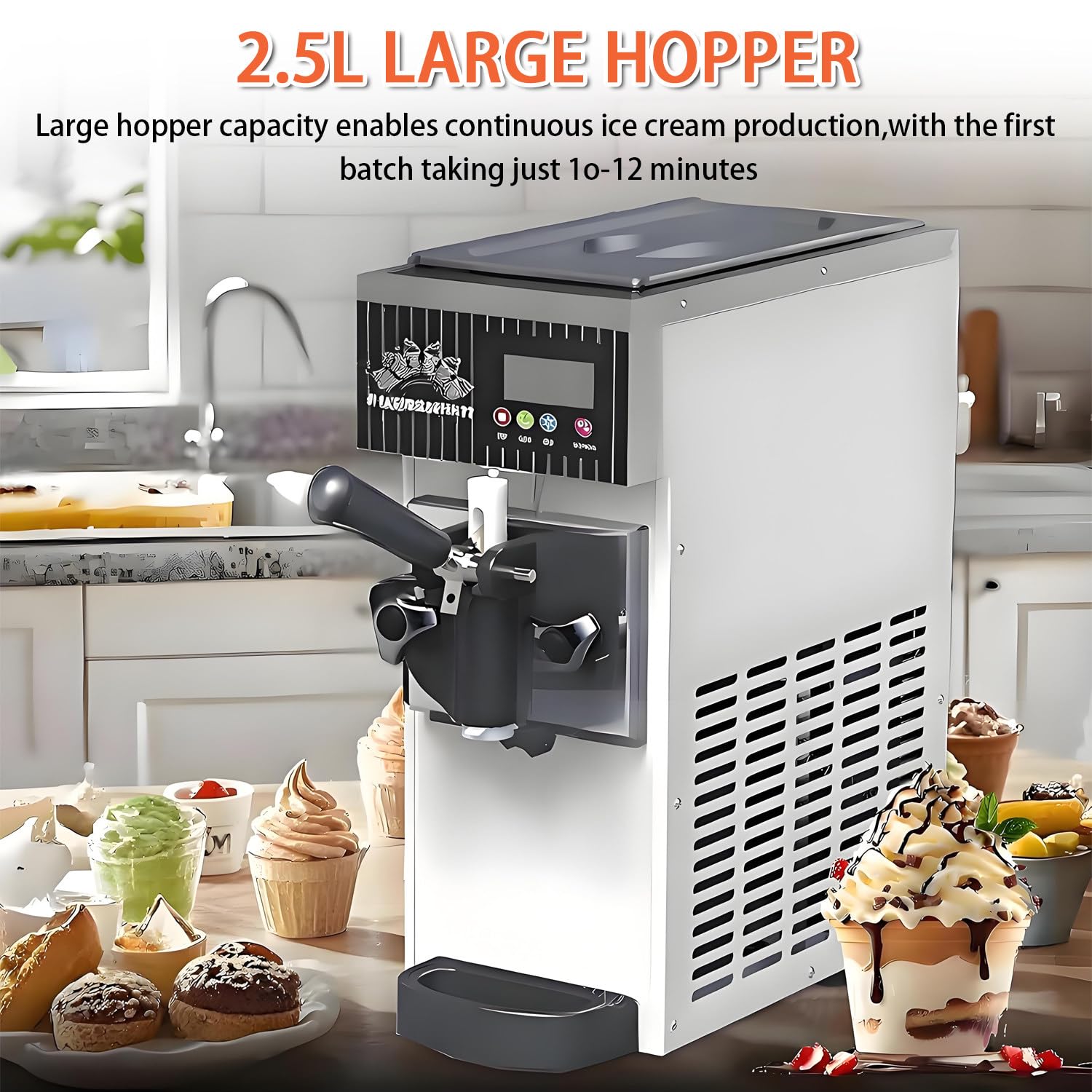 Machine à glace à l'italienne de comptoir,machine à glace professionnelle,refroidissement rapide 450W,fonction autonettoyante et dégivrage, débit de 4 à 5 kg/h, pour bars et restaurants Orange