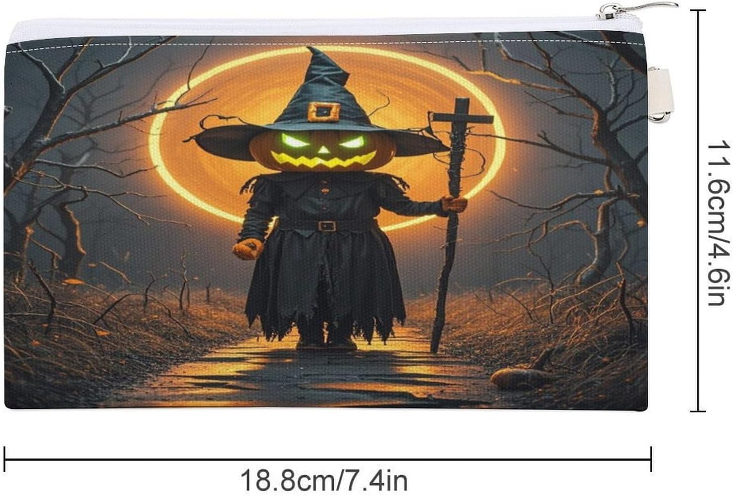 Pumpkin Monster Under The Moon Coin Purse Coin Pouch with Zipper for Men Women Portable Change Wallet Canvas Coin Bag