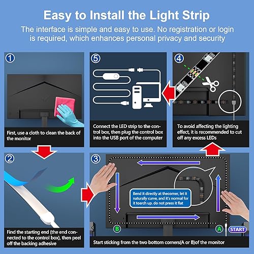 Miniatura 6 de Retroiluminación de monitor para PC Win  Tira de luz para juegos con software actualizado (requerido), sincronización de tira LED de 6.5 pies a
