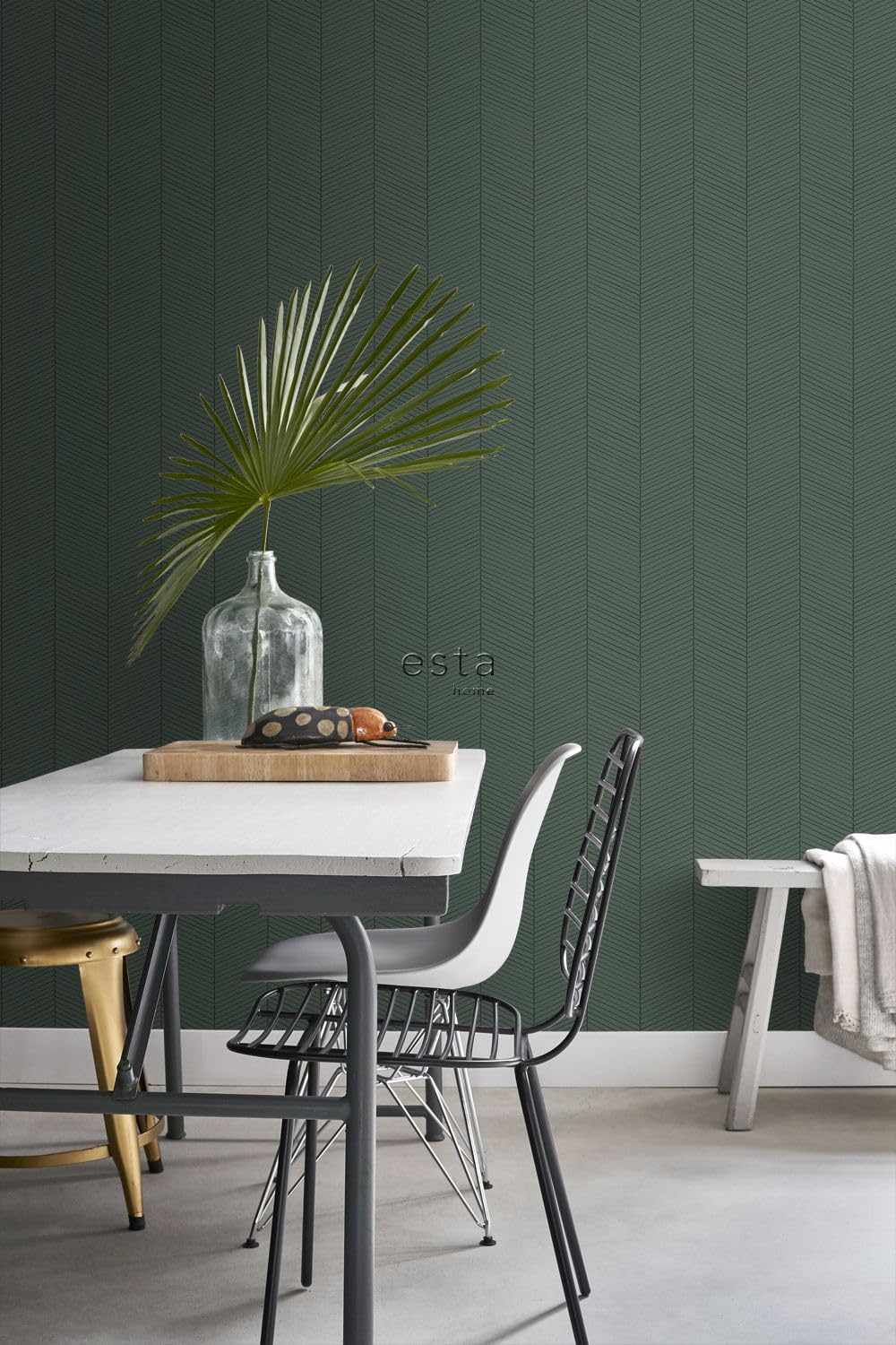 papier peint motif chevron vert et noir 53 cm x 10.05 m - ESTAhome