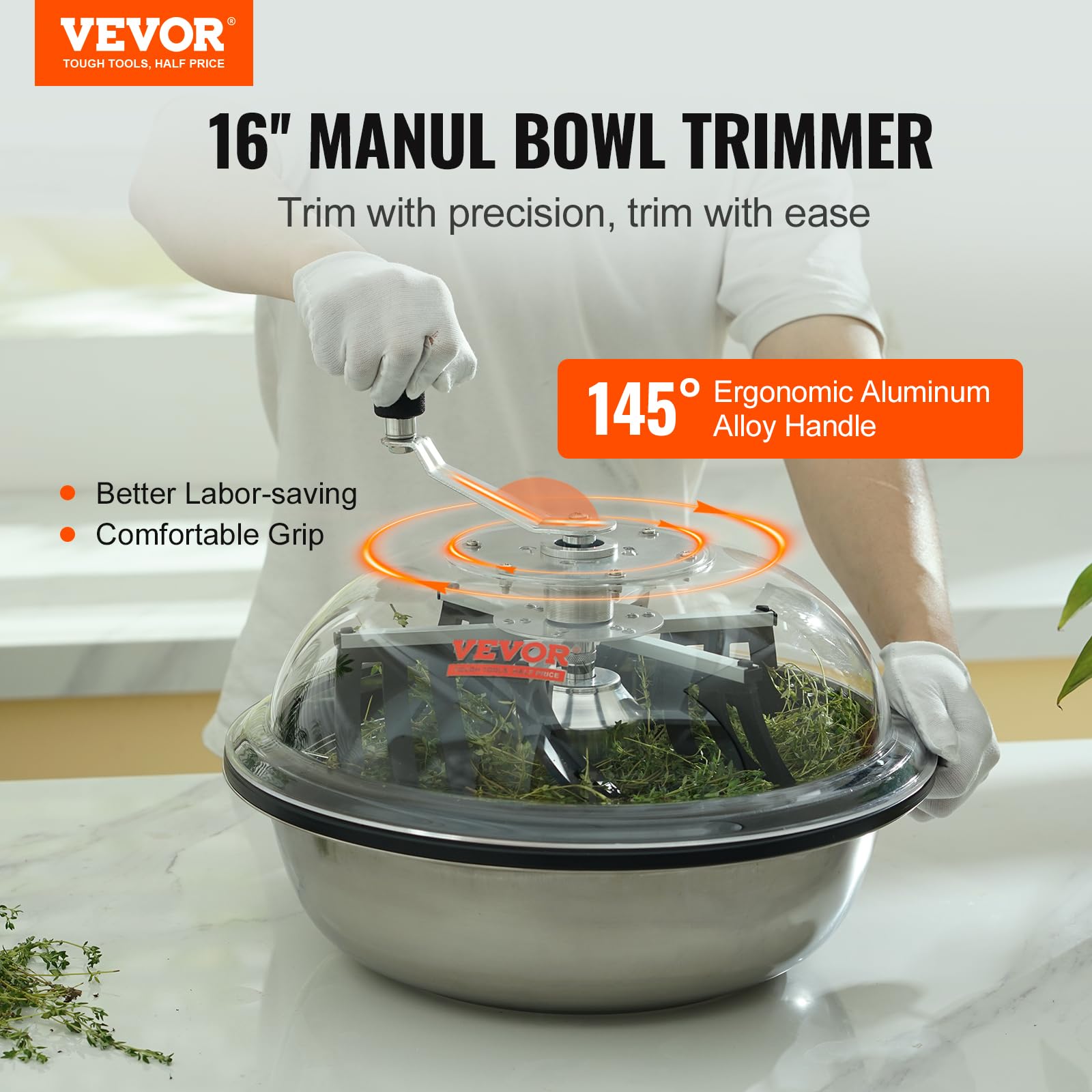 VEVOR Effeuilleuse Manuelle Bol 41 cm Coupe-feuilles avec Lames en Acier Inoxydable Machine à Effeuiller Coupe en Spirale Visible Support Pliable Coupe Herbe Élagueur Manuel Inclus pour Séchage Herbes