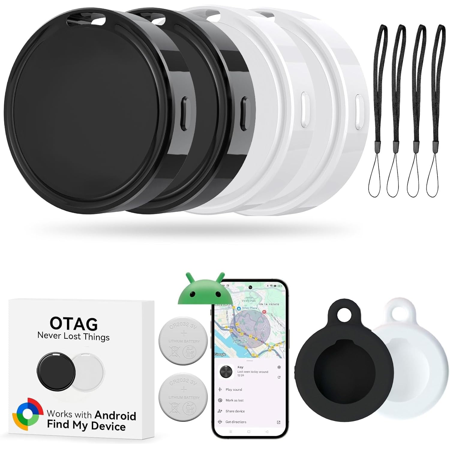 Tracker Tag for Android,Smart Tags-4pack Android,Item Finder Works with Google's Find My Device App, Bluetooth Tracker for Android Item Locator Smart Tag for Keys,Wallet,Pets