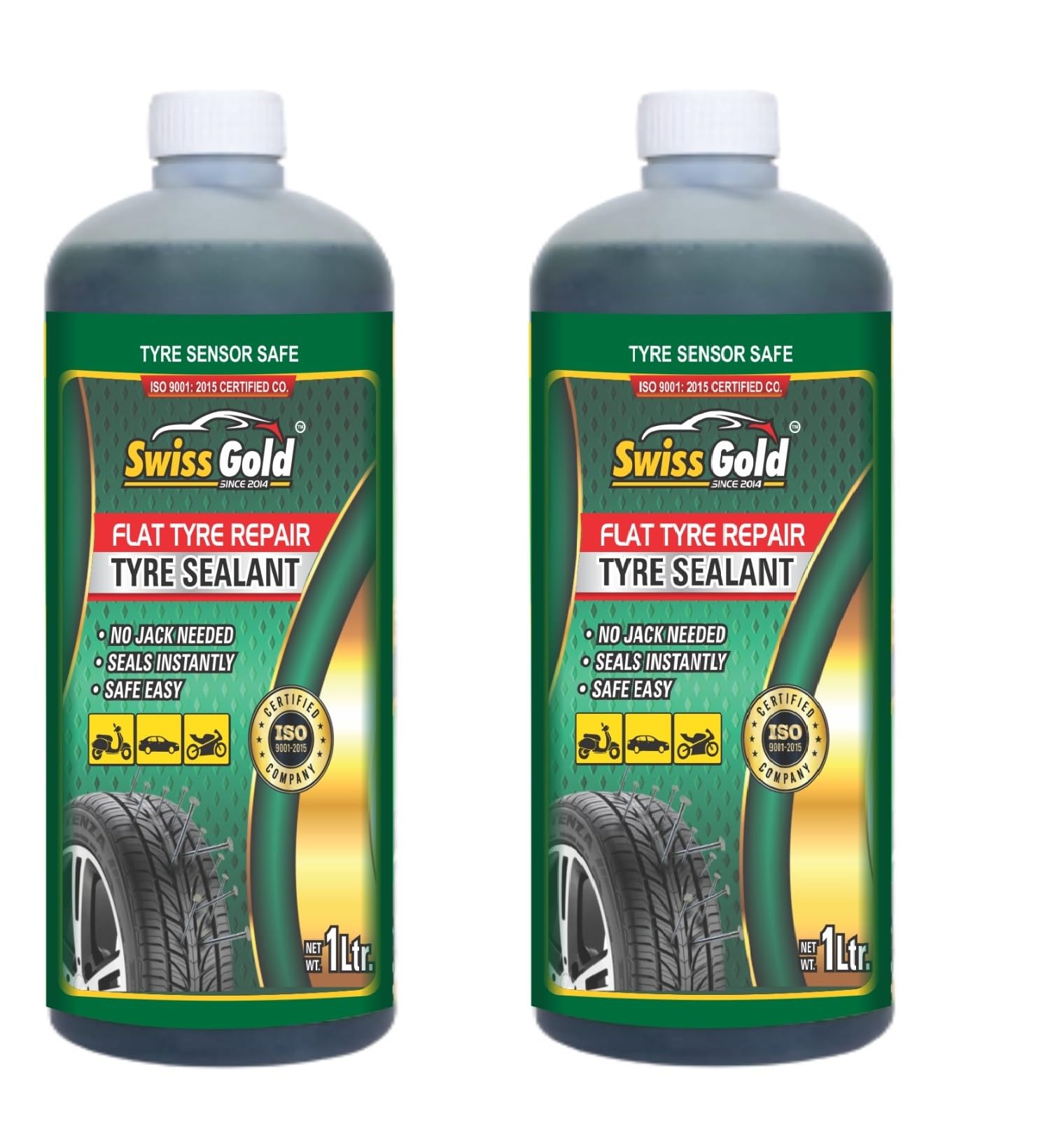 Tubeless Tire Sealant 1 Liter Anti Puncture Liquid for Tubeless Tyres for Bike & Car Auto Puncture Repair Liquid Tyre Sealant|Oil Based Anti Puncture - 1 Liter (Pack of 2),Green