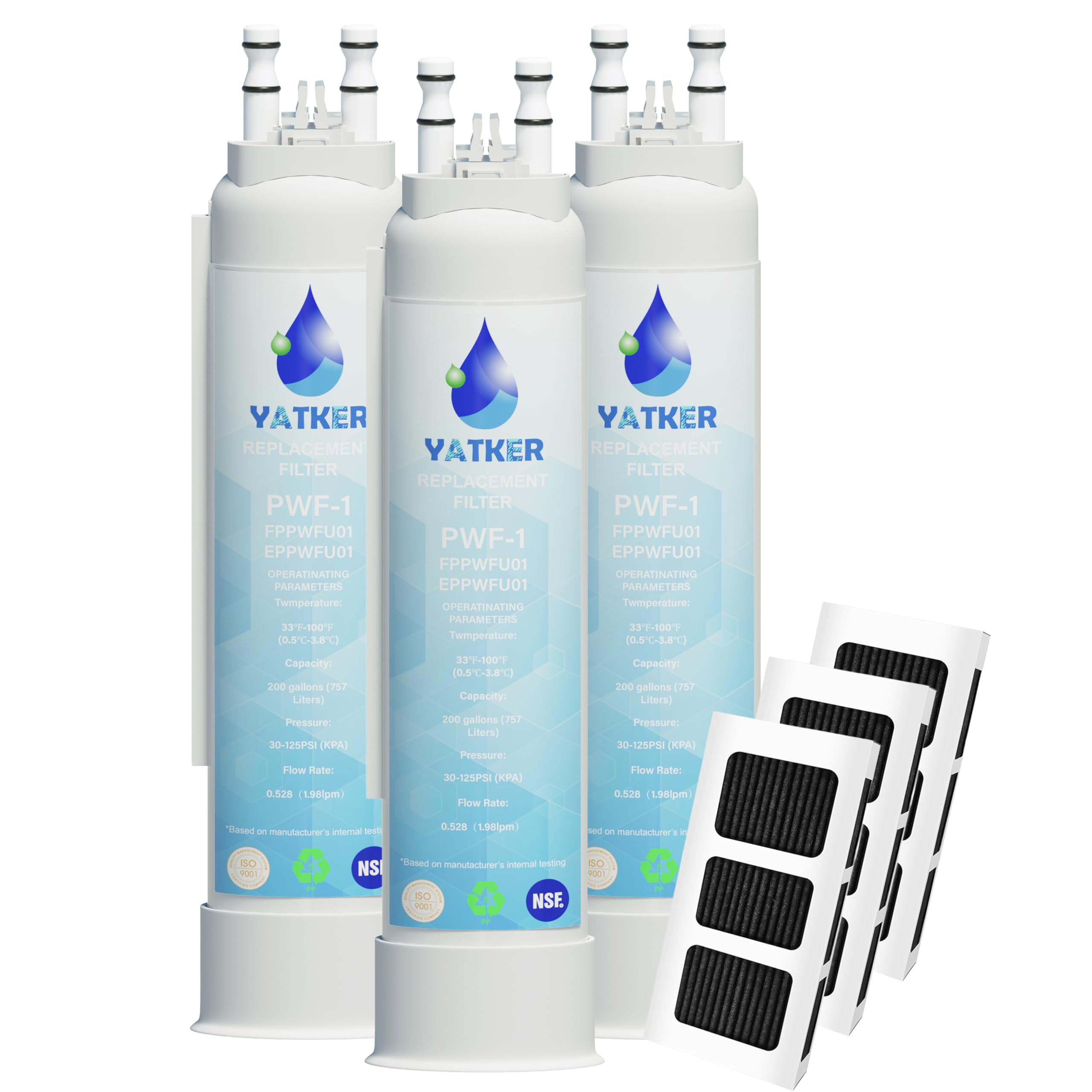 FPPWFU01 Water Filter Replacement for Frigidaire FPPWFU01 Water Filter, Compatible with PurePour PWF-1,EPPWF01 PureAdvantage PWF-1 and PureAir Ultra II PAULTRA2 Air Filter Combo（3+3）