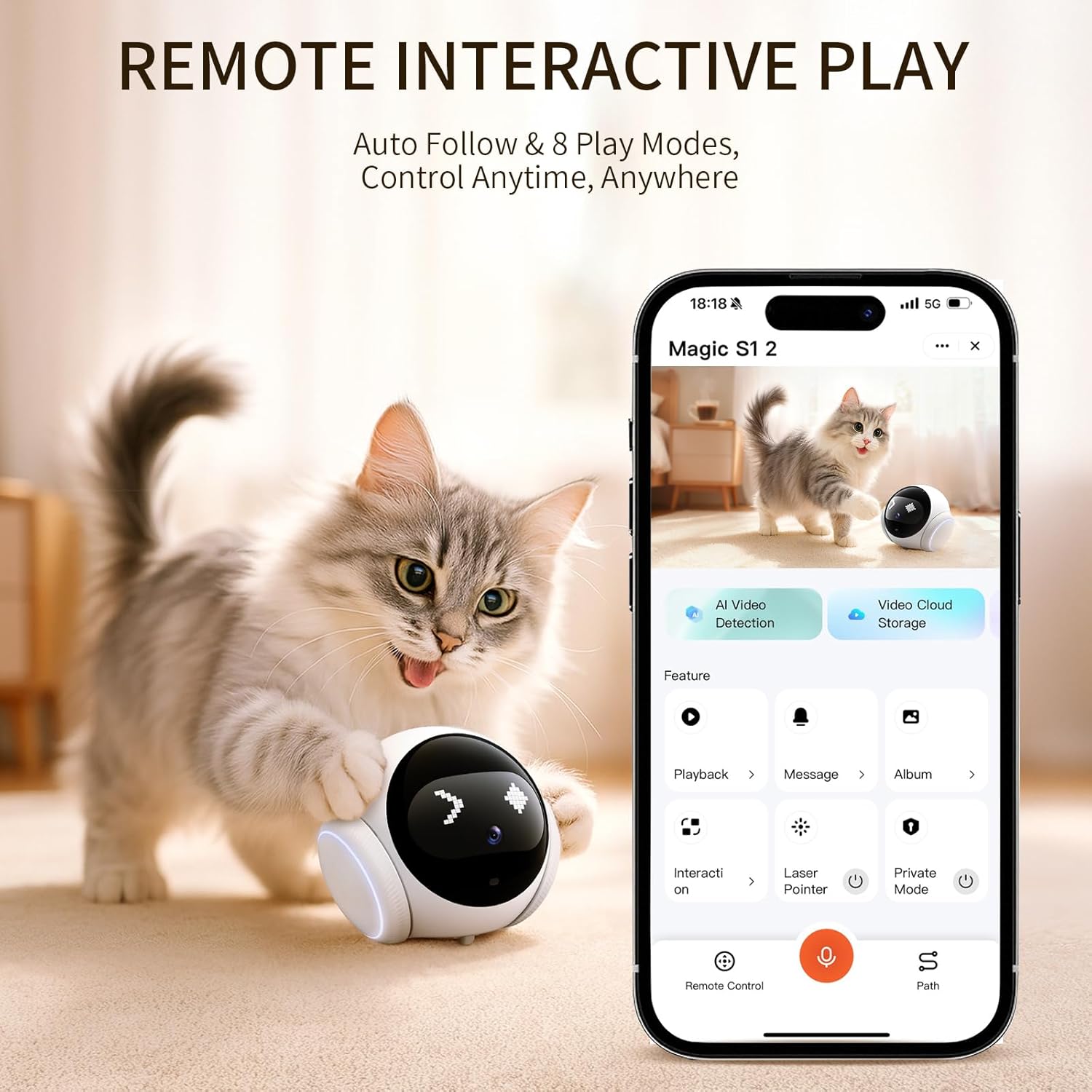 Pet Camera Robot Companion Monitor – Movable Home Security Cam with 1080P Video, 2.4GHz WiFi, Motion Tracking, Laser Toy, Two-Way Talk – App Control for Dogs & Cats