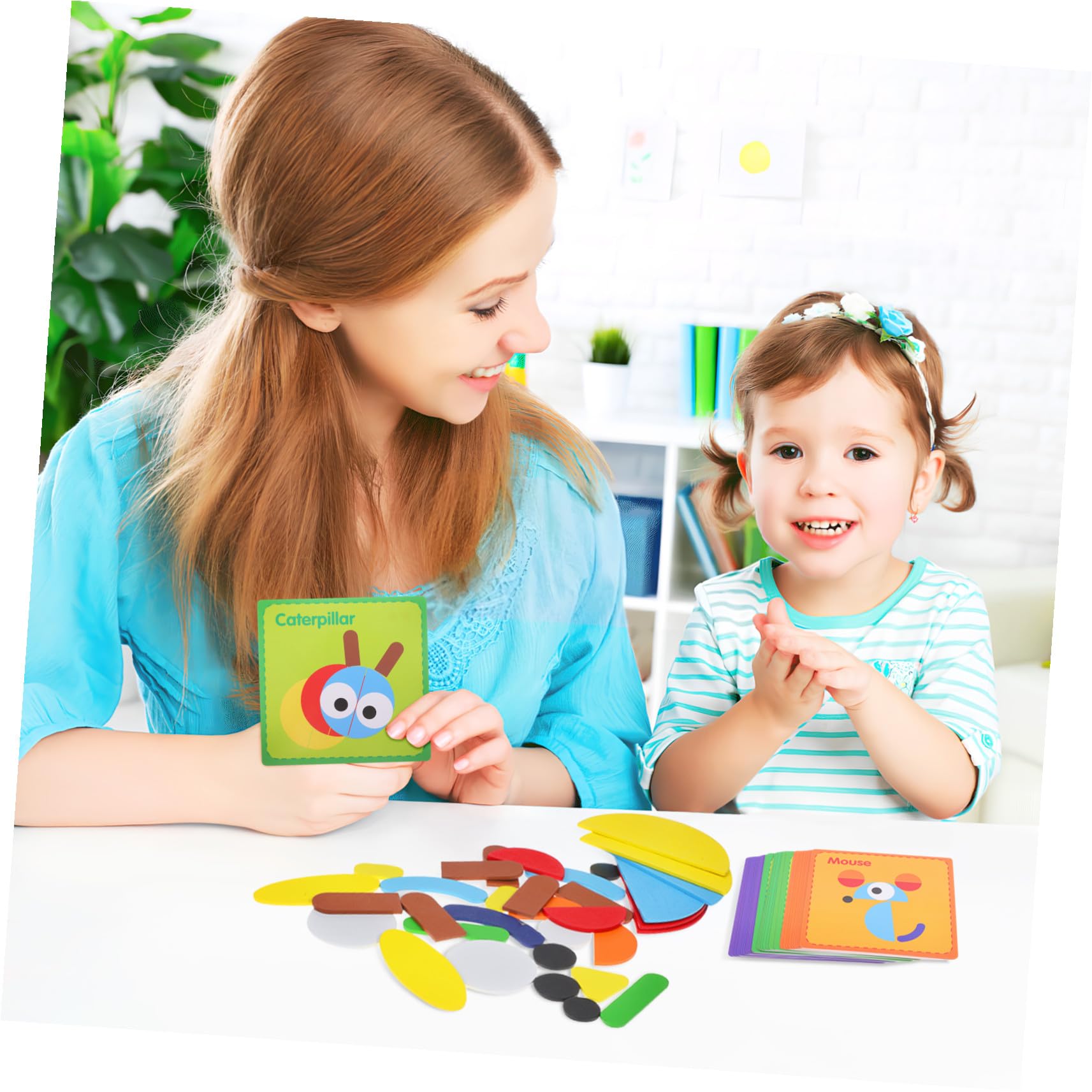 Tablero de Clasificación de Patrones Montessori de Madera Tarjetas Impresas, Formas Geométricas para Aprendizaje Preescolar
