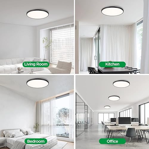 Miniatura 4 de TALOYA Lámpara de techo LED de montaje empotrado negro de 18 pulgadas para sala de estar, comedor, ultrafina, superficie redonda, brillo regulable