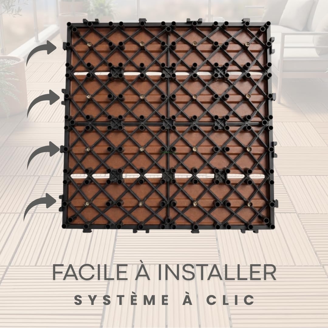 ActivoTex Dalles Terrasse WPC 30x30 cm Lot de 10 – Dalle Clipsable Extérieur Antidérapante, Sol Terrasse Extérieur et Sol Balcon Exterieur Résistant à l’Eau pour Salle de Bain et Douche