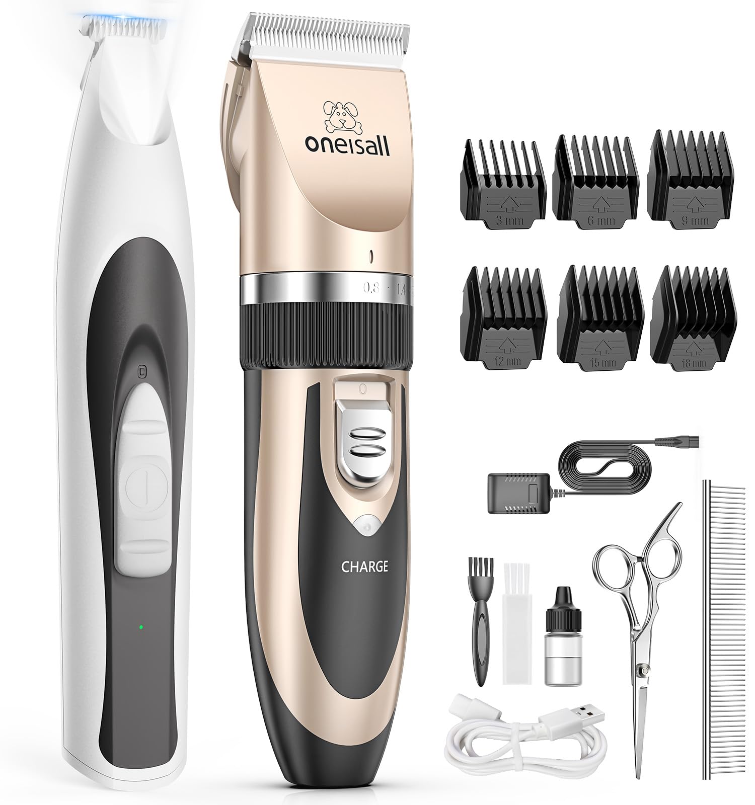 oneisall Dog Clipper Low Noise Low Noise& Dog Paw Trimmer with LED Light