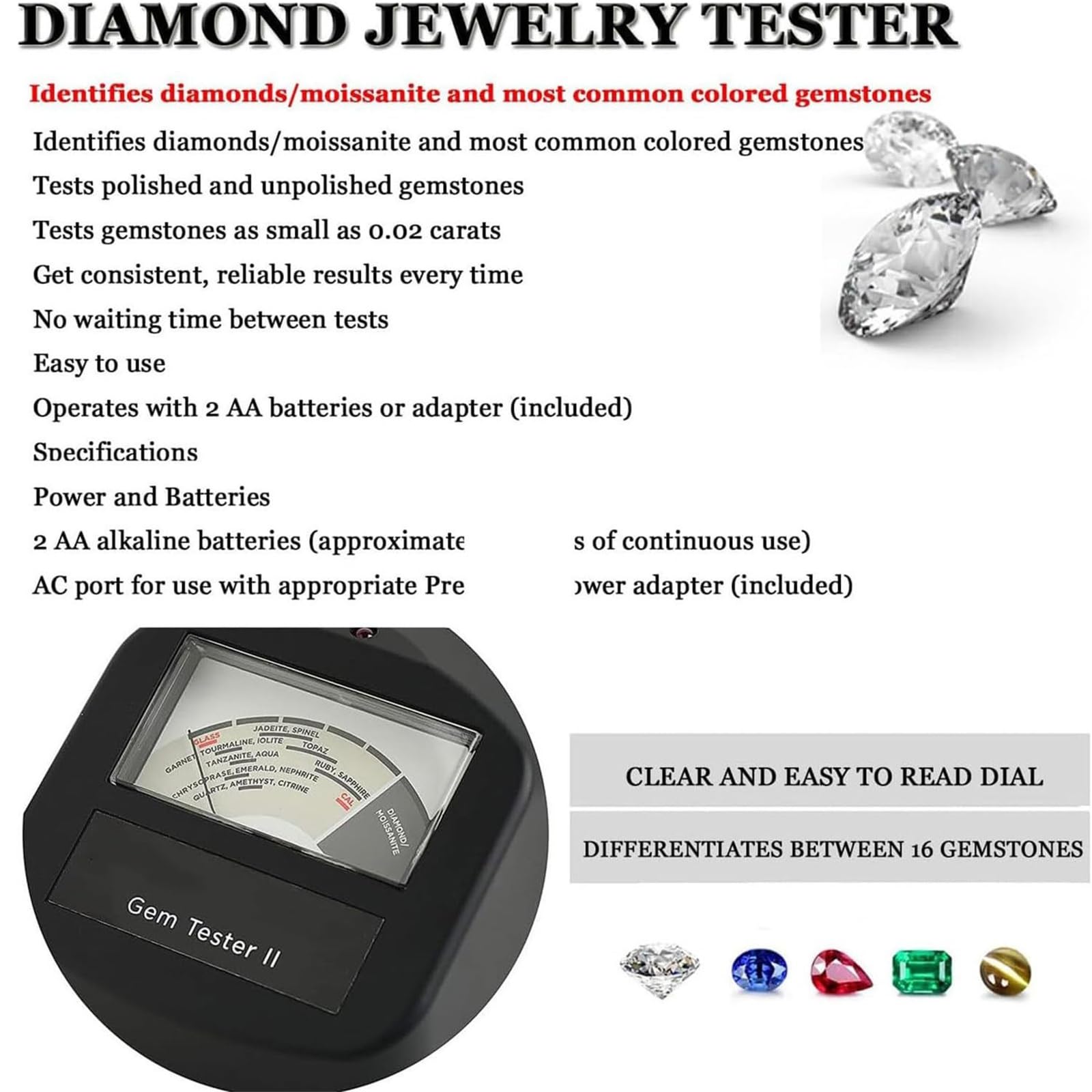 Tester per diamanti, kit tester per pietre preziose con conducibilità termica, strumento di lettura professionale di precisione per gioielli