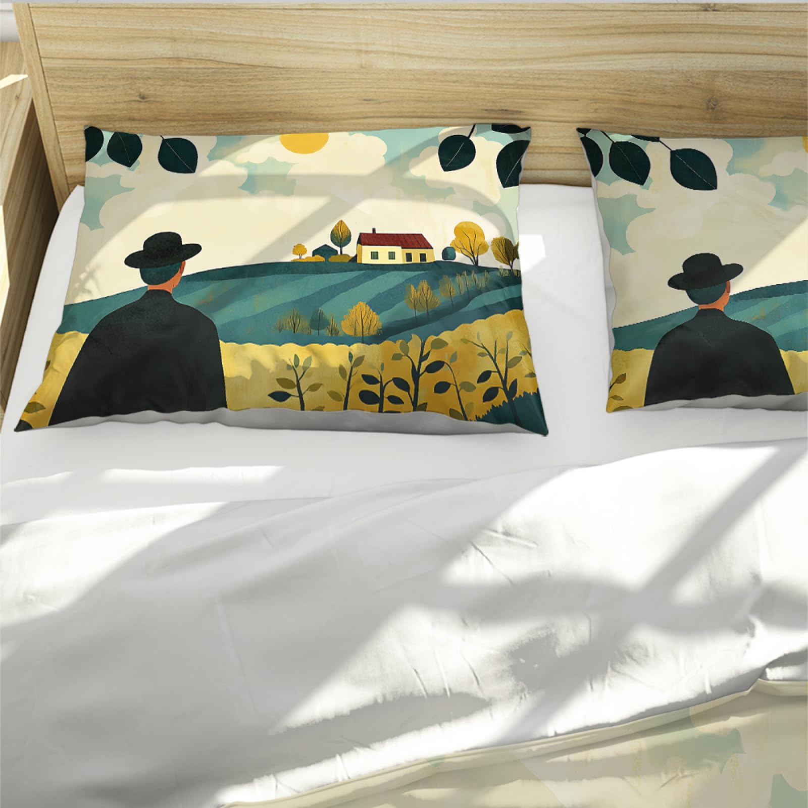 Diseño de Dibujos Animados Funda nórdica Hombre Mirando la casa 3 Piezas Juego de Funda nórdica con Cremallera 4 Lazos Juego de Ropa de Cama Suave y Acogedor con 2 Shams 220x240cm