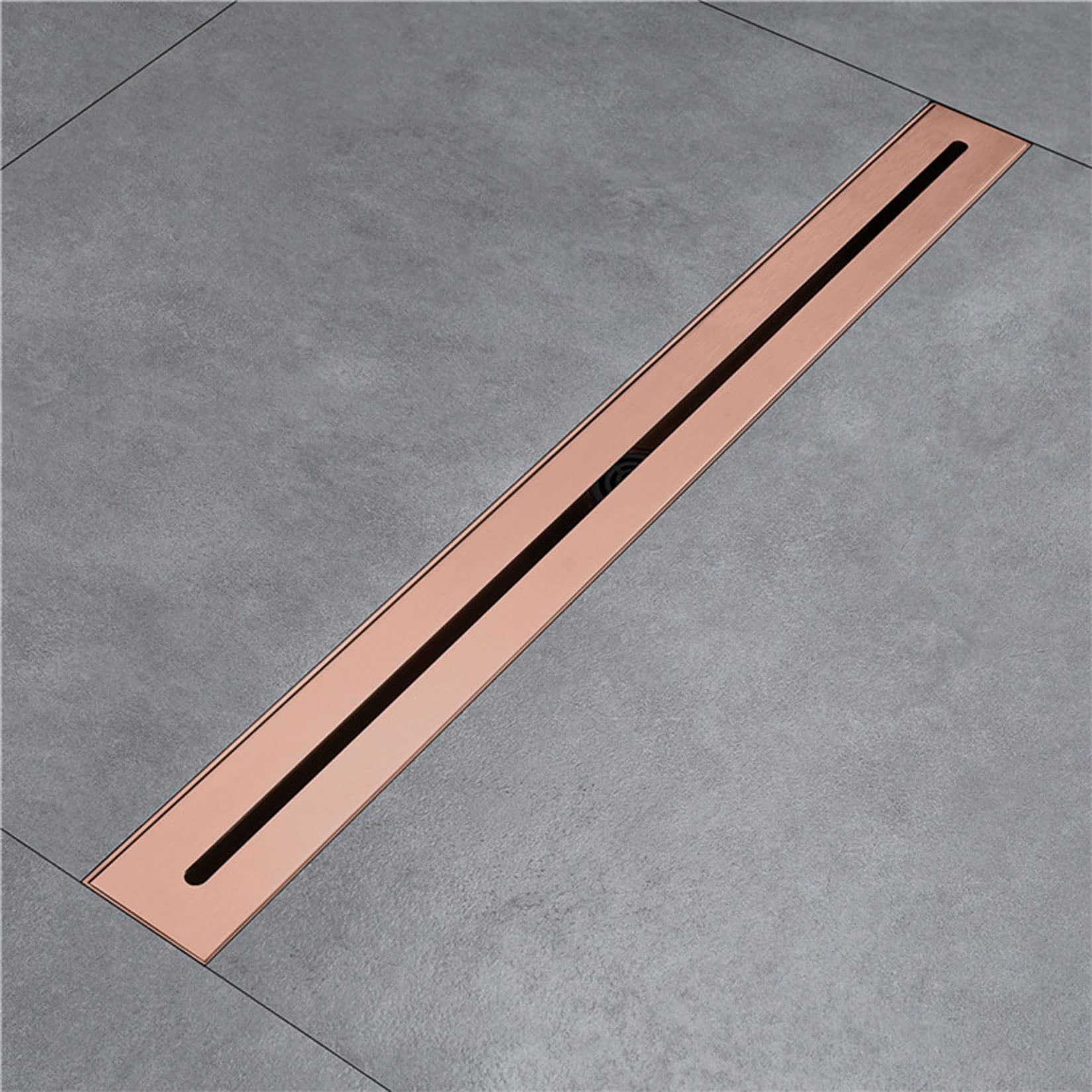 Angosto Canaleta de Ducha de Acero Inoxidable Desagüe de Ducha Rectangular con Cubierta Extraíble y Canal Lineal de Drenaje Rápido para Cocina, Baño, Ducha, Ga(Color:Oro Rosa Cepillado)