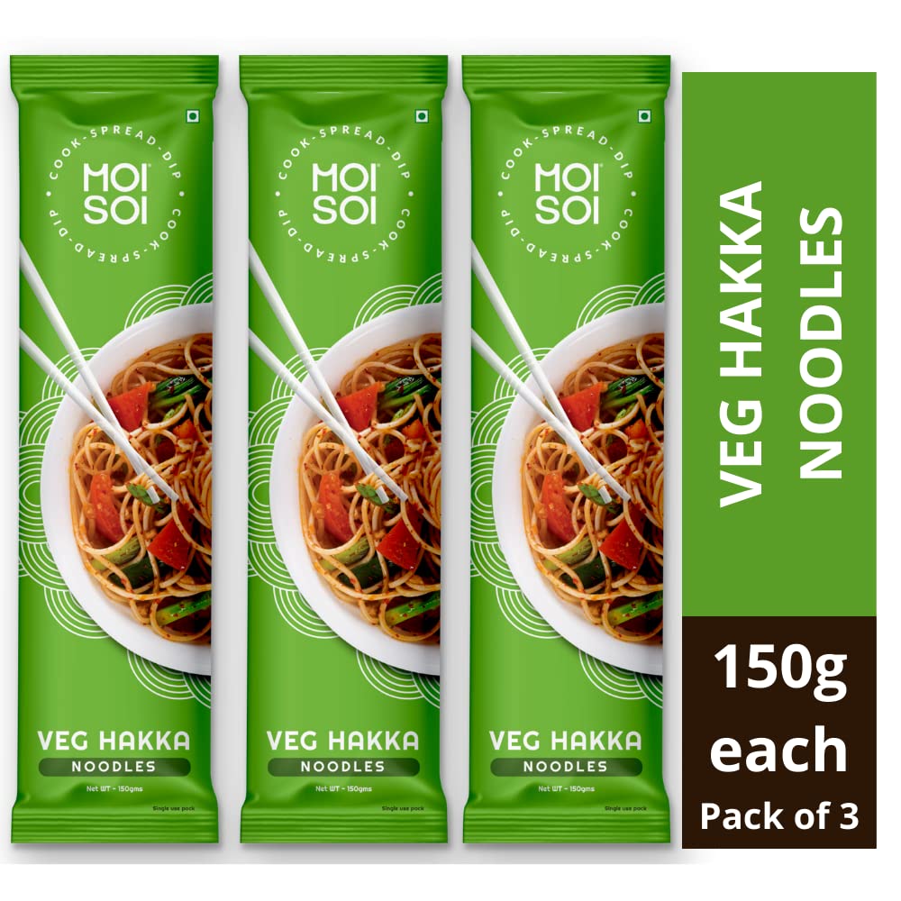 MOI SOIChinese Veg Hakka Noodles - Pack of 3 | No Preservatives | Not MSG or Ajinomoto | Get Restaurant Style Taste in Just 10 Minutes | Serves 2 | 150gms Each