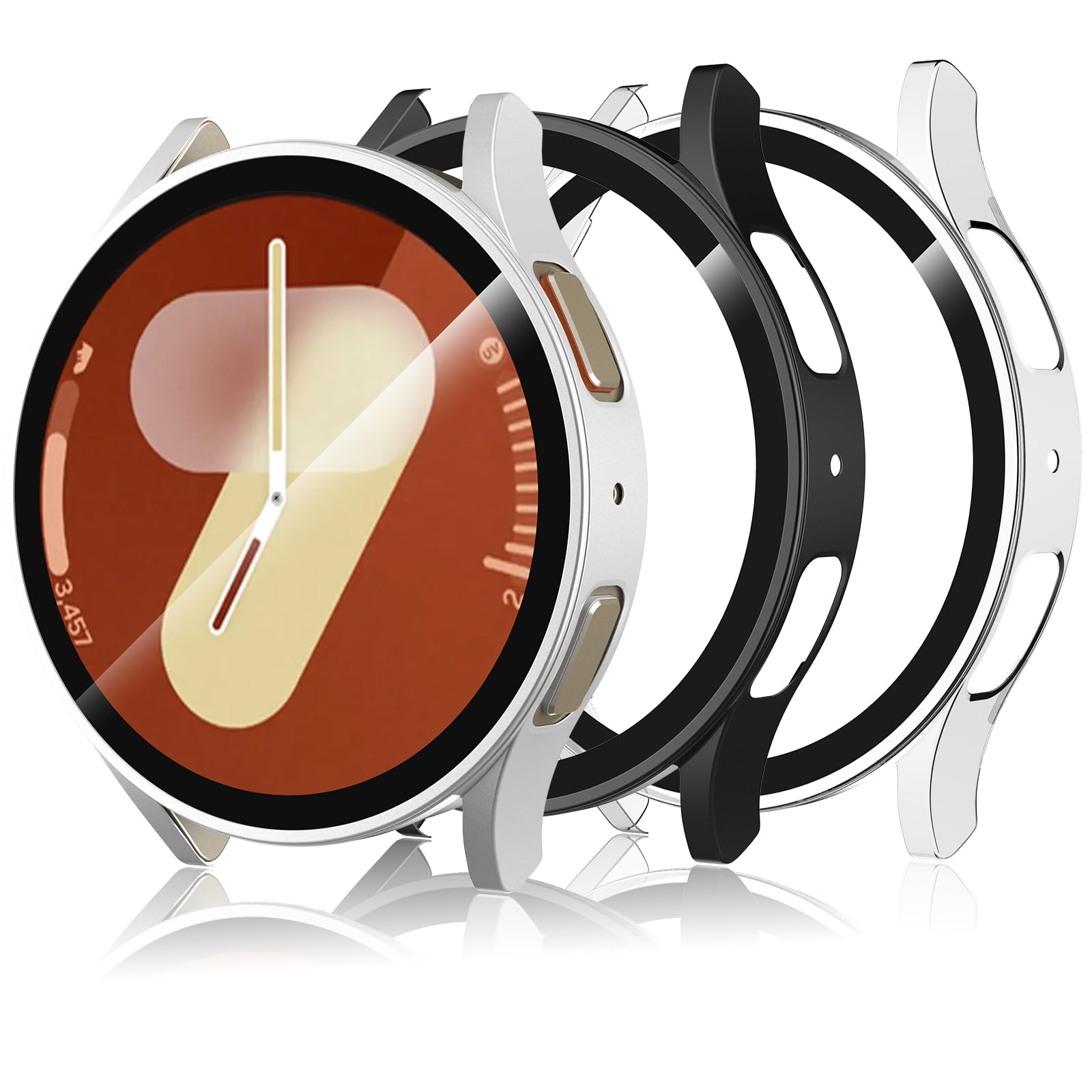 3 unidades de fundas protectoras compatibles con Samsung Galaxy Watch 7 44 mm protector de pantalla, carcasa dura de policarbonato con protector de pantalla templado, transparente HD, carcasa