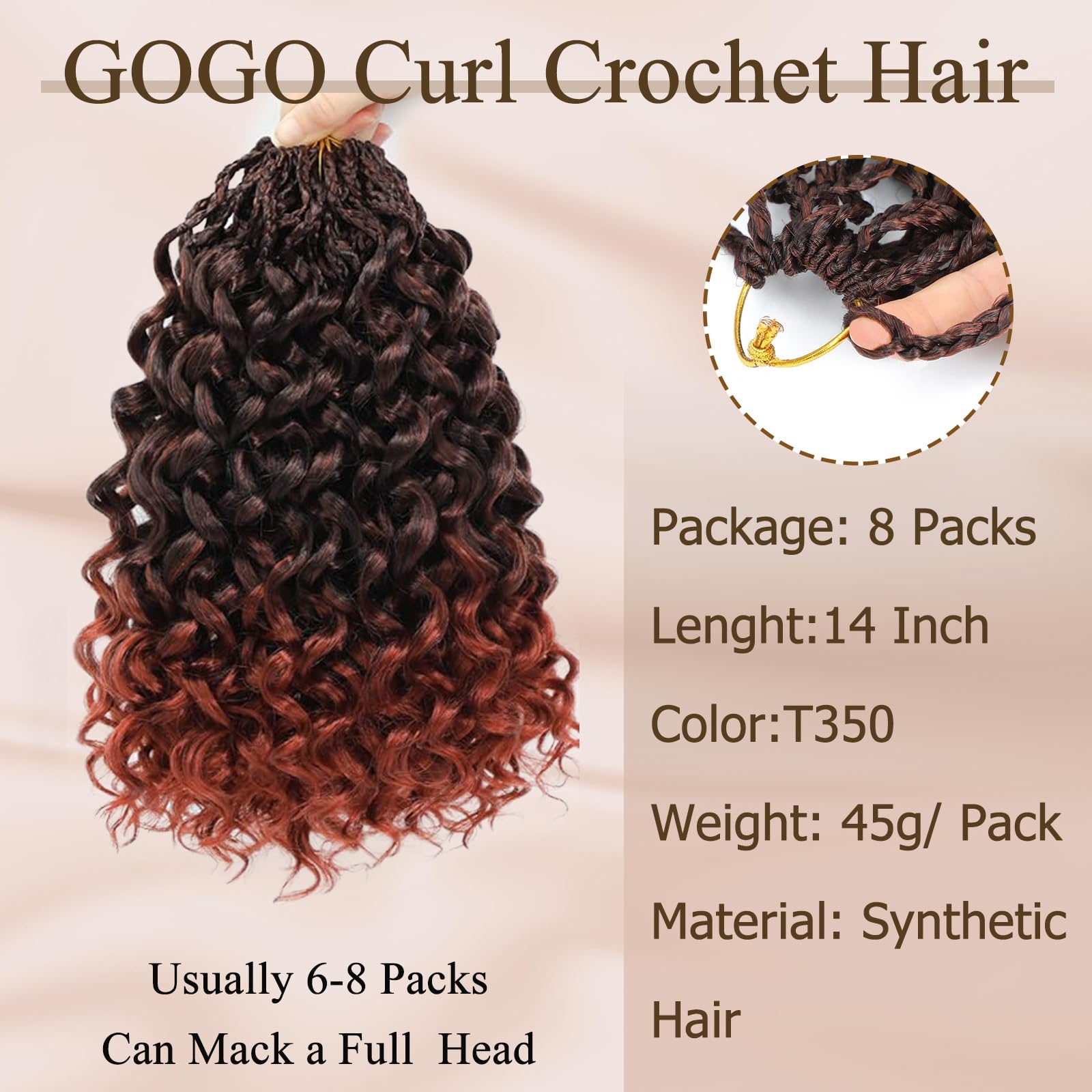 Herkeymidy GoGo Curl Crochet Hair 14 Inch 8 Packs Pre Looped Ocean Wave Crochet Hair Deep Twist Crochet Synthetic Braiding Hair for Women (T350 - Image 2