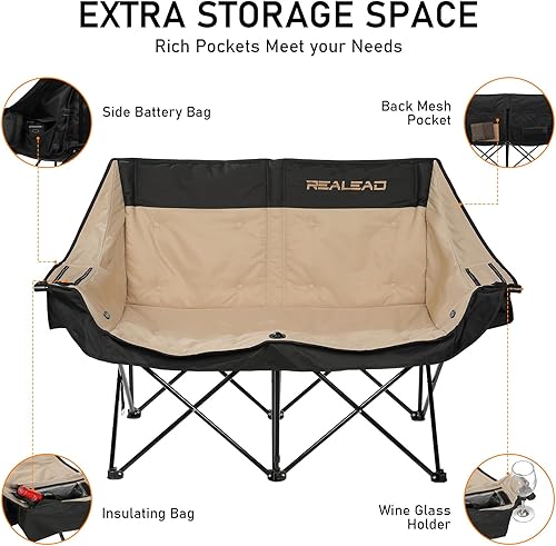 Miniatura 7 de REALEAD Silla de camping doble climatizada  Sillas de camping con calefacción para adultos con 3 niveles de calor y 4 zonas de calefacción, sillas