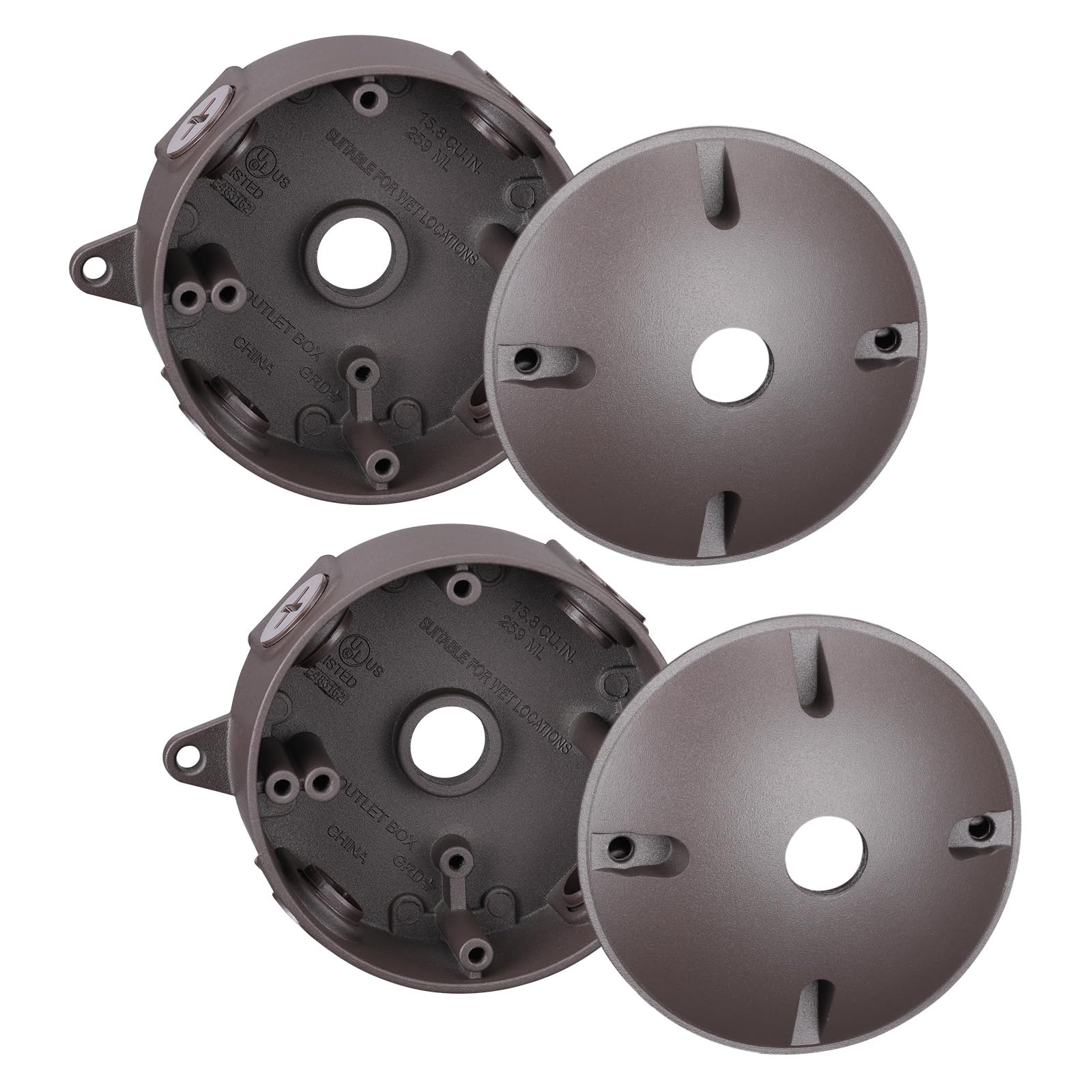 ENERLITES 4" Diameter Round Weatherproof Outlet Box With Five 1/2-in Threaded Outlets, Round Outdoor Electrical Box, 5 Holes 0.50" Each, 2-Gang, 5.4 - View #13