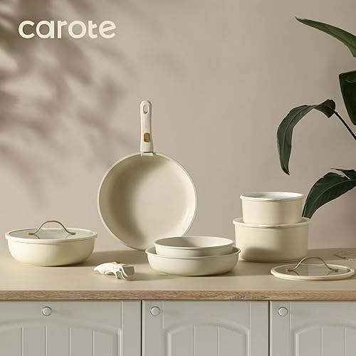 Miniatura 8 de CAROTE Juego de 20 ollas y sartenes, juego de utensilios de cocina antiadherentes, mango desmontable, juegos de utensilios de cocina con mango