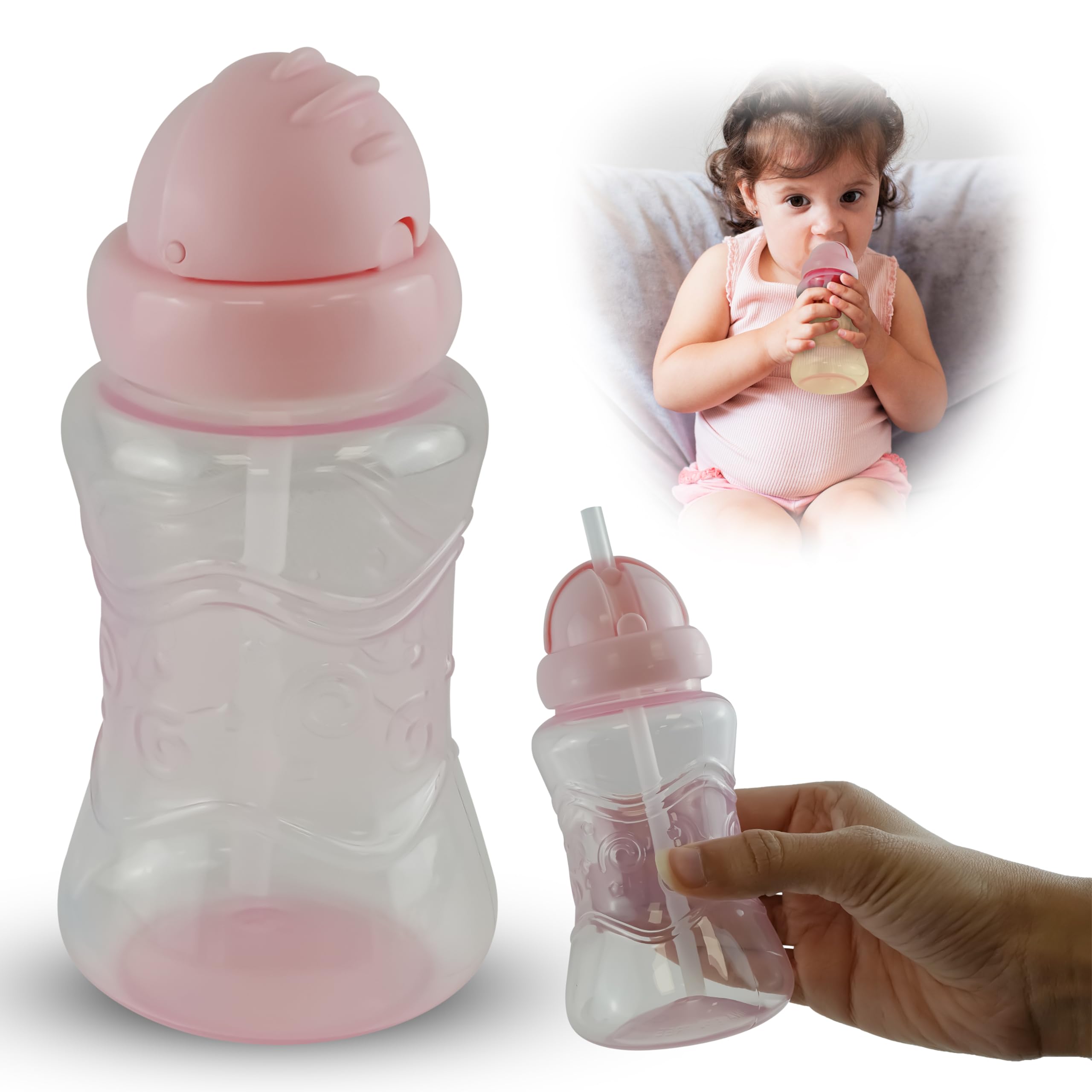 Toddler Water Bottle with Straw 300ml | BPA Free Pop Up Straw Sippy Cup for Toddlers | Pink Color Baby Feeding Bottle, Easy Grip Sippy Cup with Lid 12+ Months