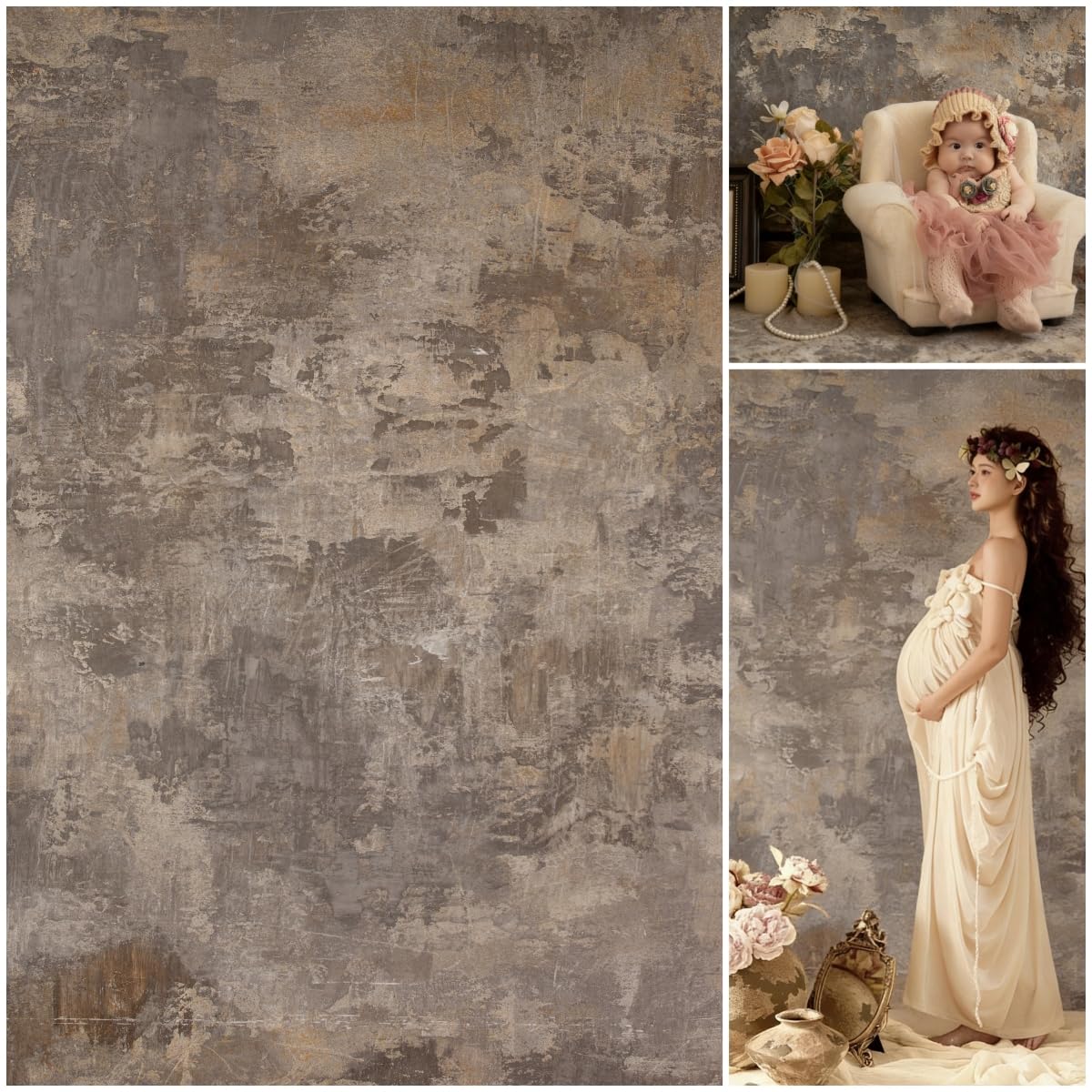 WaW Fotohintergrund Stoff 2x3m Grau Braun Shabby Mottled Beton Fotostudio Hintergrund Fotografie Rustic Vintage Porträt Fotoshooting