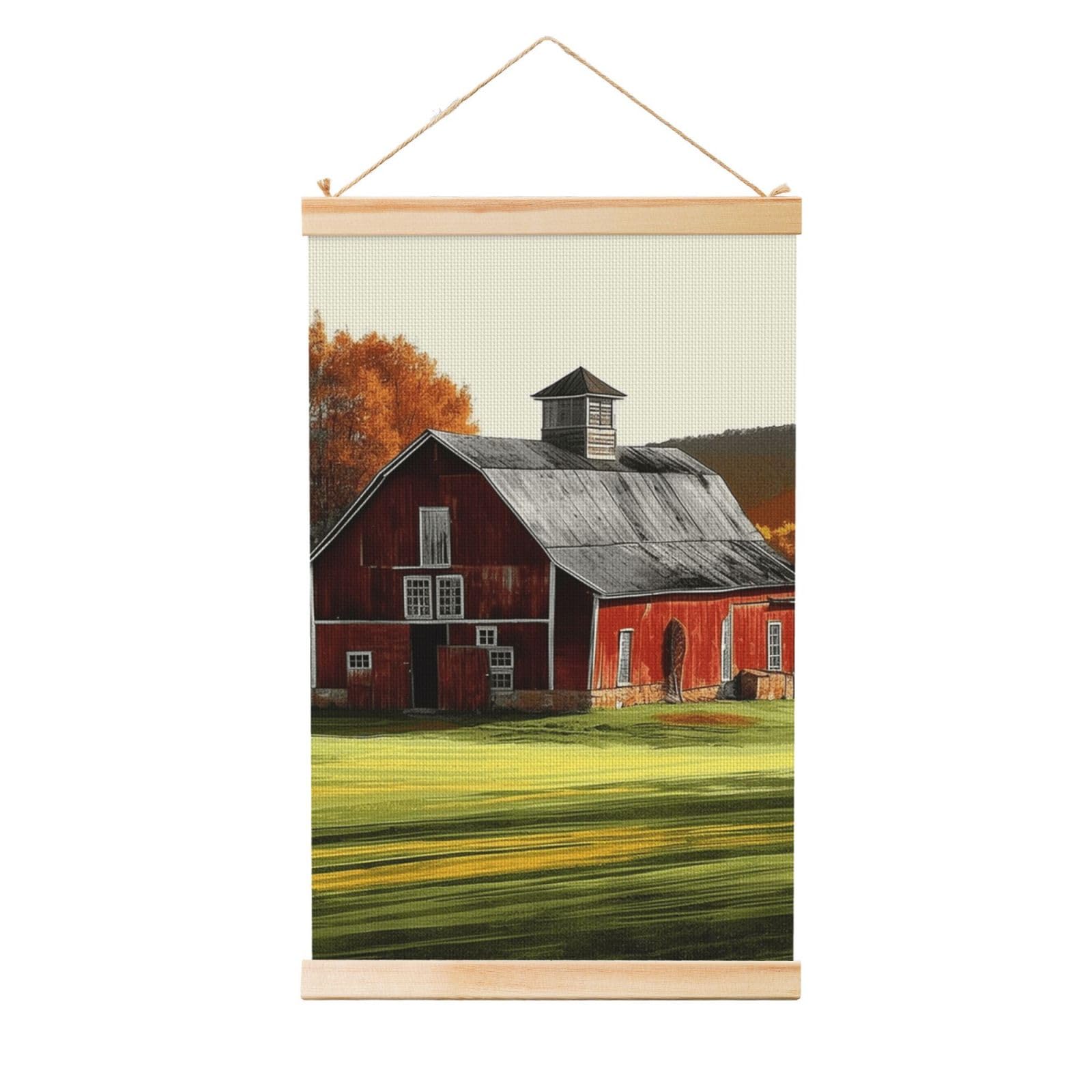 Barn Poster Wooden Shaft Hanging Poster Wall Hanging Banner Canvas Artwork with Wood Frames 20"x30" Modern Artwork Decor Ready to Hang Wall Art for Home Decor Scroll Painting