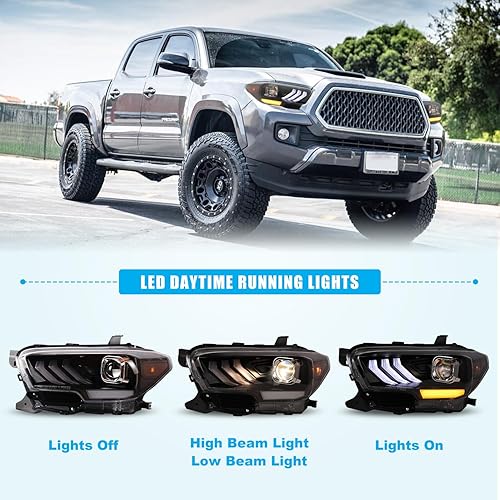 Miniatura 6 de CPW Faros delanteros compatibles con Toyota Tacoma 2016-2019 2020-2023 Tacoma SR SR5 TRD Sport solo modelos DRL proyector frontal frontal carcasa