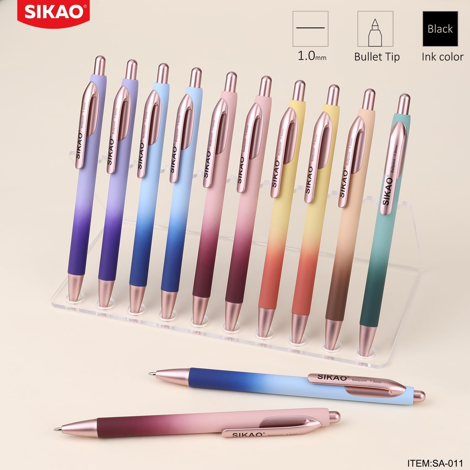 Confezione da 60 penne a sfera retrattili Luxe Gradient, punta media da 1,0 mm, inchiostro nero, senza sbavature, senza saltare, materiale estetico per la scuola e la reception dell'ufficio