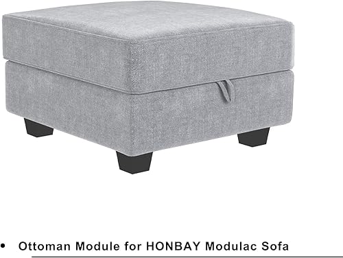 Miniatura 7 de HONBAY Módulo otomano cuadrado para sofá modular, otomana cuadrada con almacenamiento para sofá modular seccional, gris
