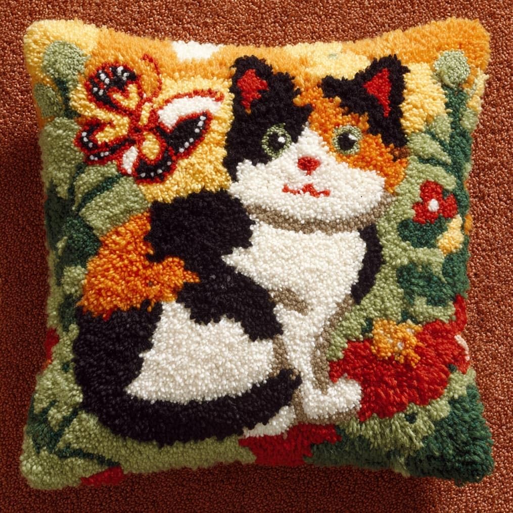 AxiangziK Latch Hook Cushion Kits for Adults,Cats and Butterflies