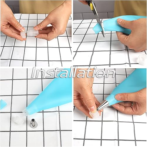 Miniatura 4 de BHAGJI Kit de 14 piezas de suministros de decoración con bolsas de repostería, bolsas de silicona para tuberías, bolsas reutilizables y puntas para