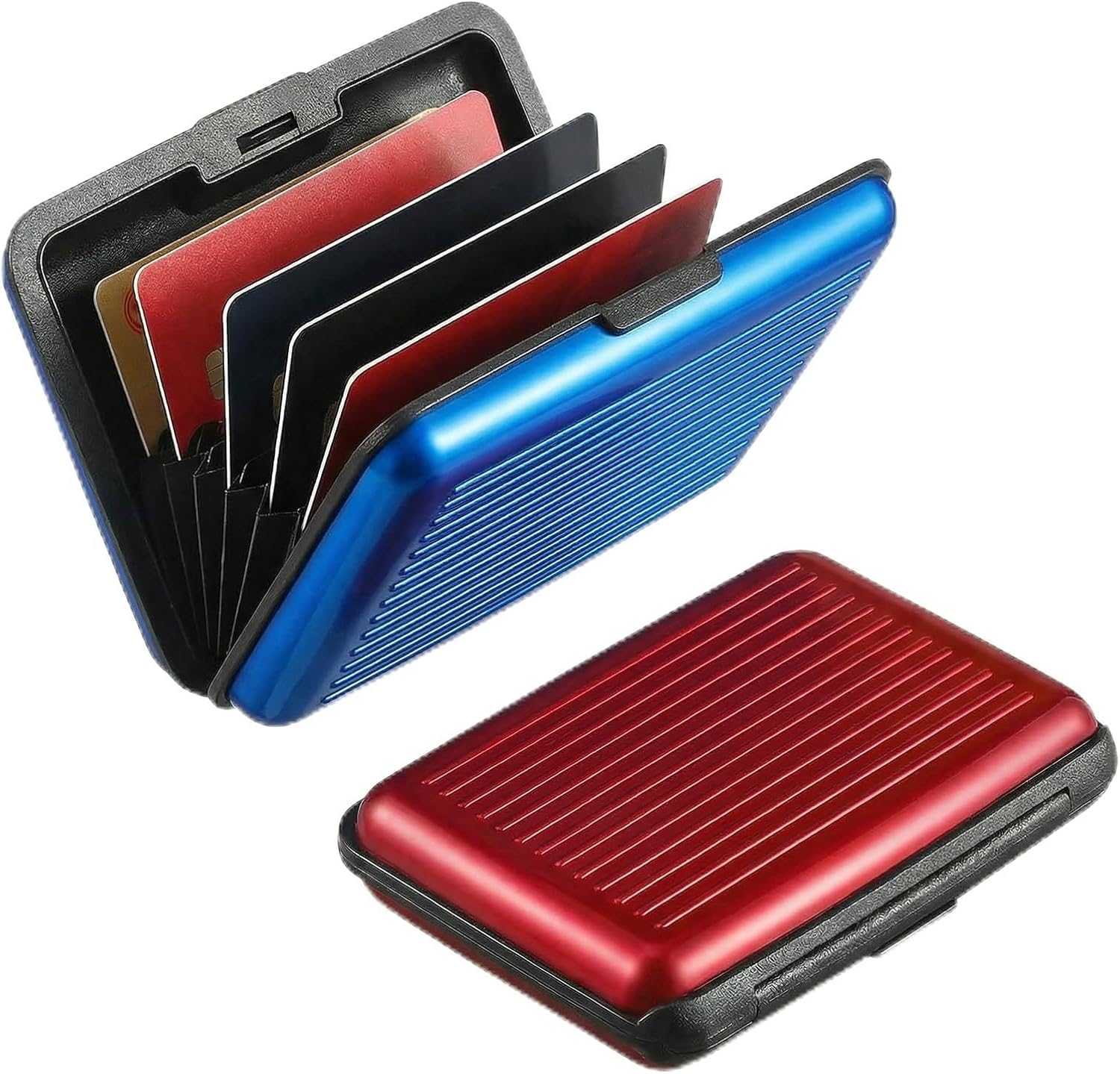 Blocking Credit Card Holder 2 Pack – Aluminium Card Wallets for Men & Women, Metal ID Organiser Wallet with 6 Slots, Red & Blue, Slim Travel Credit Card Protector & Card Holder, Compact Gift Set-image-13