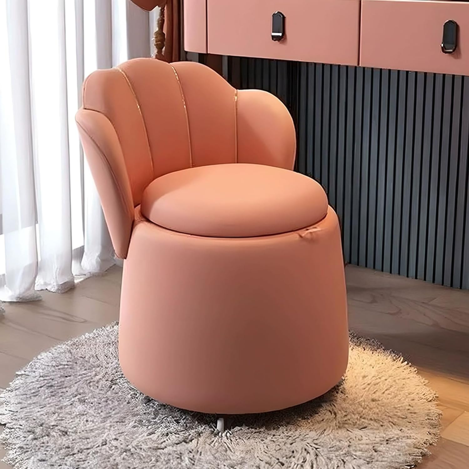 Vanity Chair,Upholstered Dressing Chair,Makeup Storage with Backrest,Swivel Rolling Wheels,Makeup Stool Seating for Bedroom,Modern Make Up Chairs for Girls,Women(C+with Wheels)