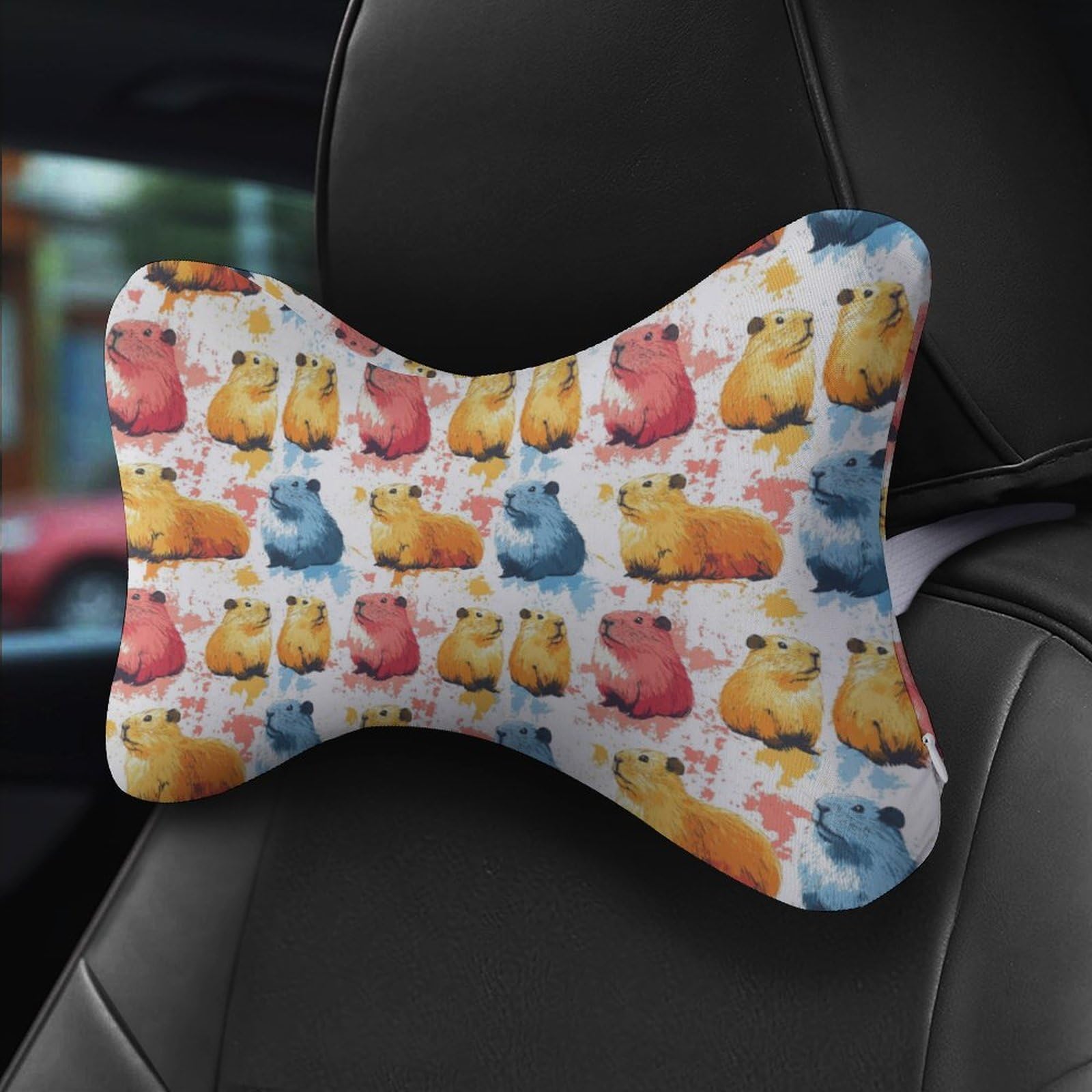 SMAZDFXX Capybara Car Neck Pillow Set of 2 Car Seat Head Support Cushion Bone Pillows with Elastic Strap