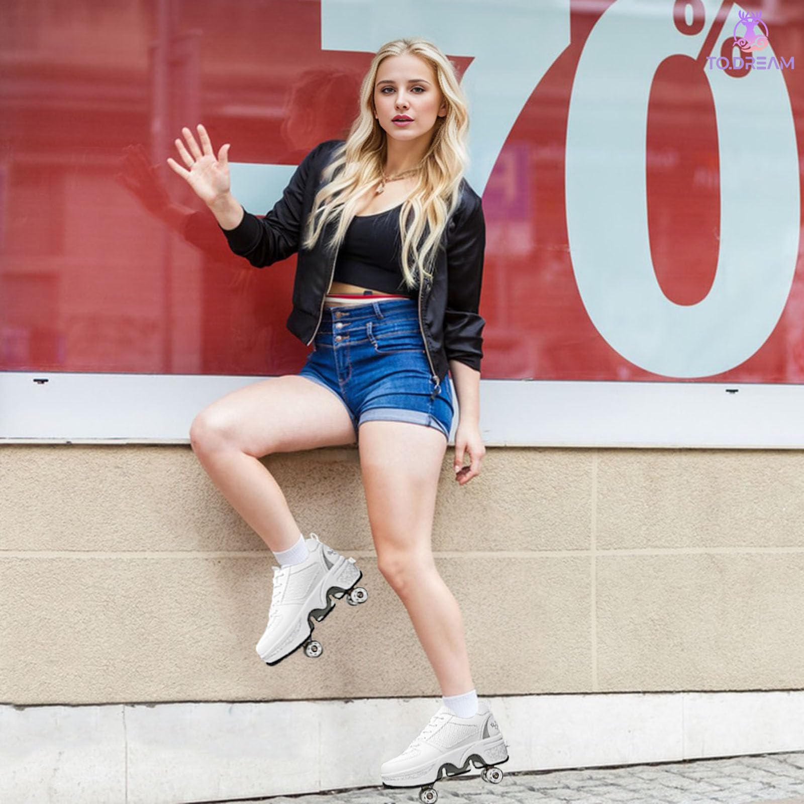 Outdoor Rollschuhe, Verstellbare Rollerskates für Damen, Quad-Skates-Deformationstrainer für Erwachsene, Turnschuhe mit Unsichtbarem Rad für Anfänger