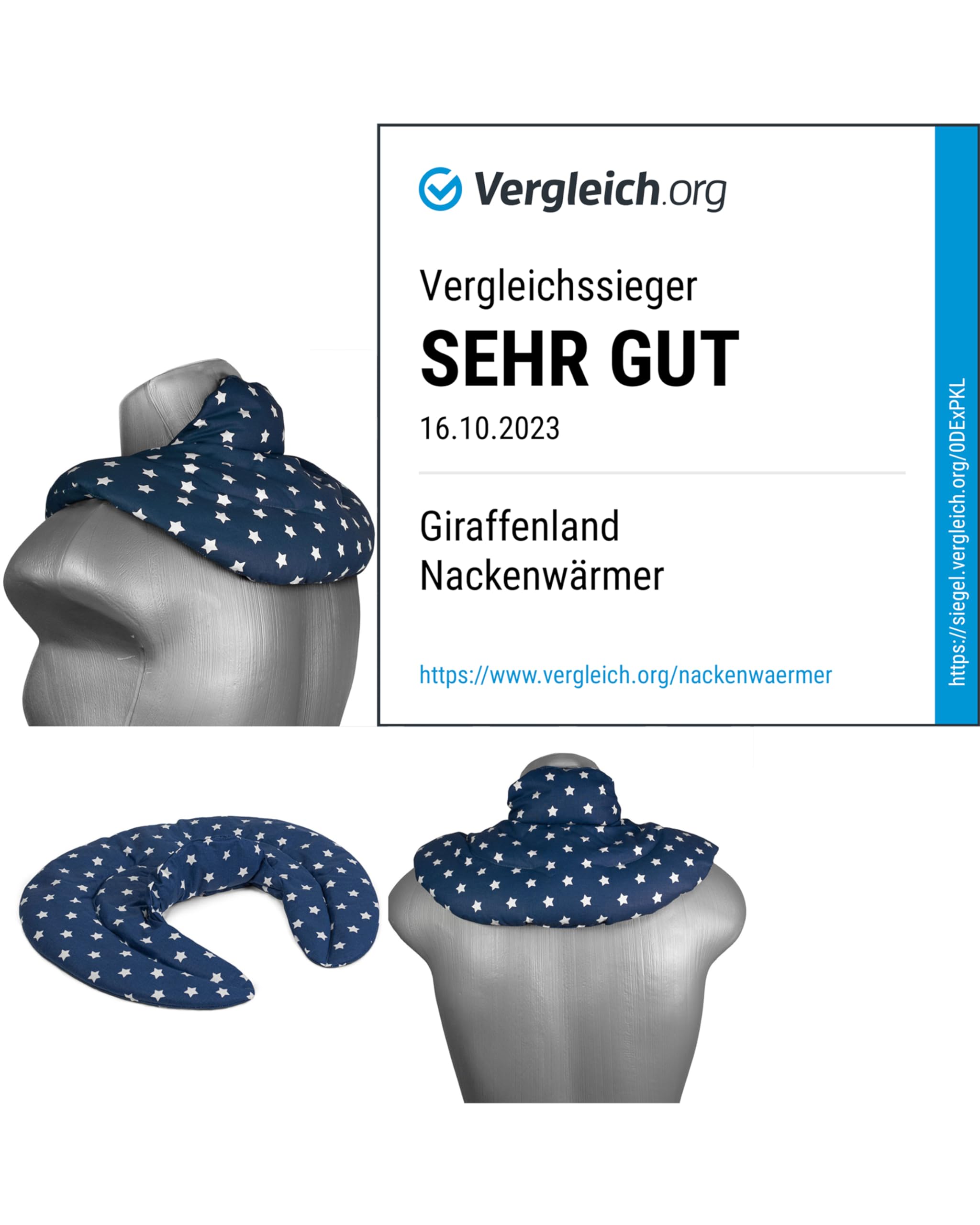 Cojín cervical de calor con cuello - estrella azul - Almohada térmica con huesos de cerezas. Cojín de nuca. Saco térmico de semillas
