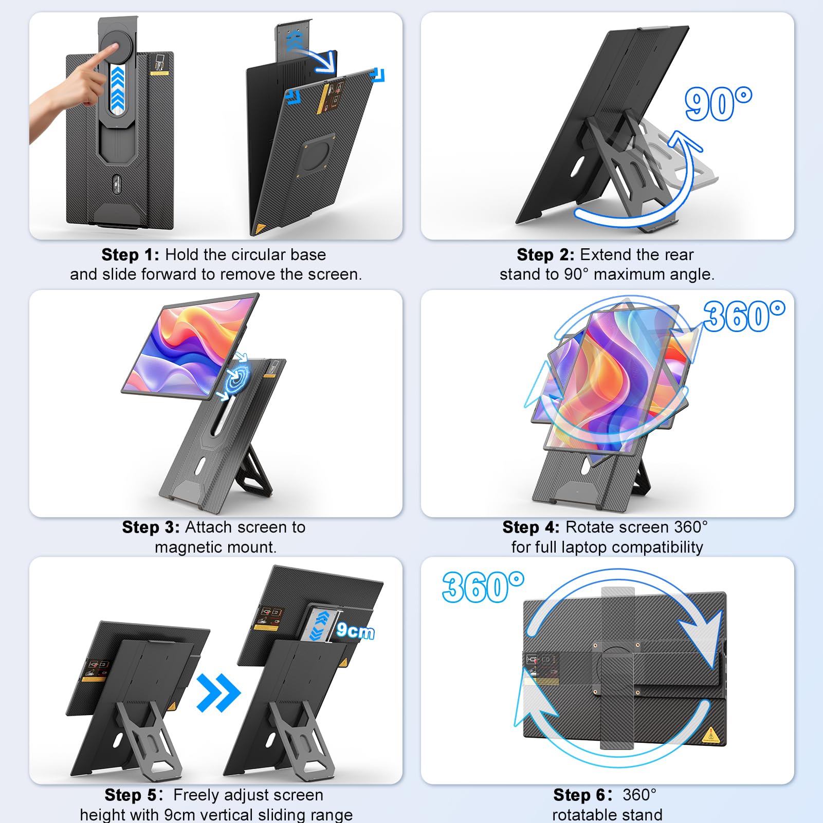 domyfan 16,1" Laptop Bildschirm Erweiterung FHD 1200P, Tragbarer Zweitbildschirm mit 360° Magnetständer, Portable Monitor für 13-17,3" Laptops, Plug & Play für Windows/Mac/PC/Xbox/PS5