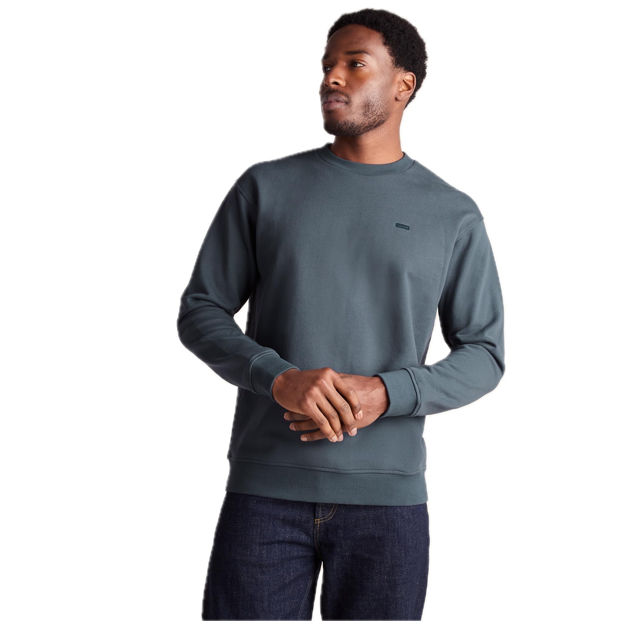 Tog24 Men's Aegean Teal Warren Sweatshirt, Heavyweight Loop Back Cotton, Crew Neck Jumper, With Embroidered Logo, Pullover