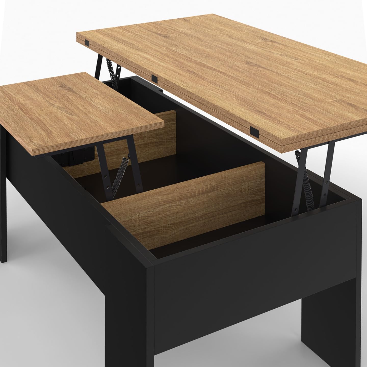IDMarket - Mesa de centro con tablero elevable rectangular Tara madera negra e imitación haya