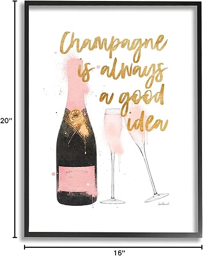 Miniatura 9 de Stupell Industries Champagne Always Good Idea Phrase Chic - Botella de vino diseñada por Amanda Greenwood, arte de pared enmarcado negro, 16 x 20