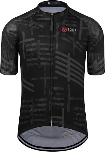 GCRFL Mens Cycling Jersey Short Sleeve Biking Shirt with 3 Rear Pockets + Zipper Pocket Breathable Quick Dry Bicycle Jersey